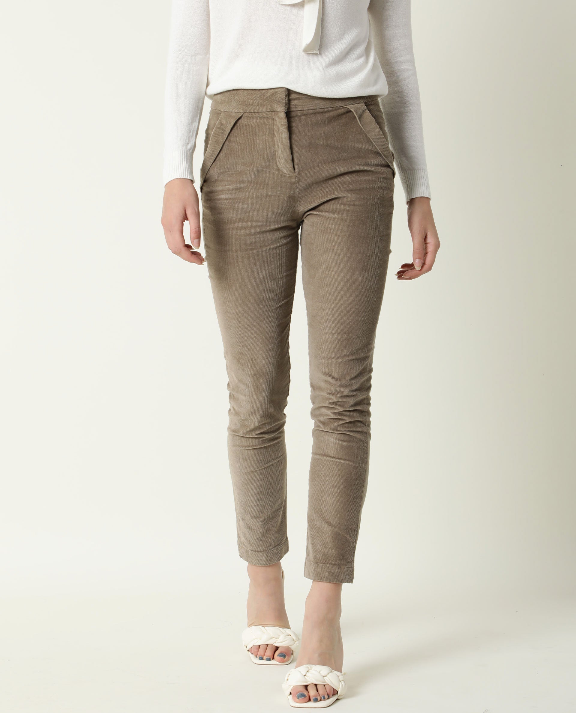 Rareism Women Cord Beige Trousers Solid