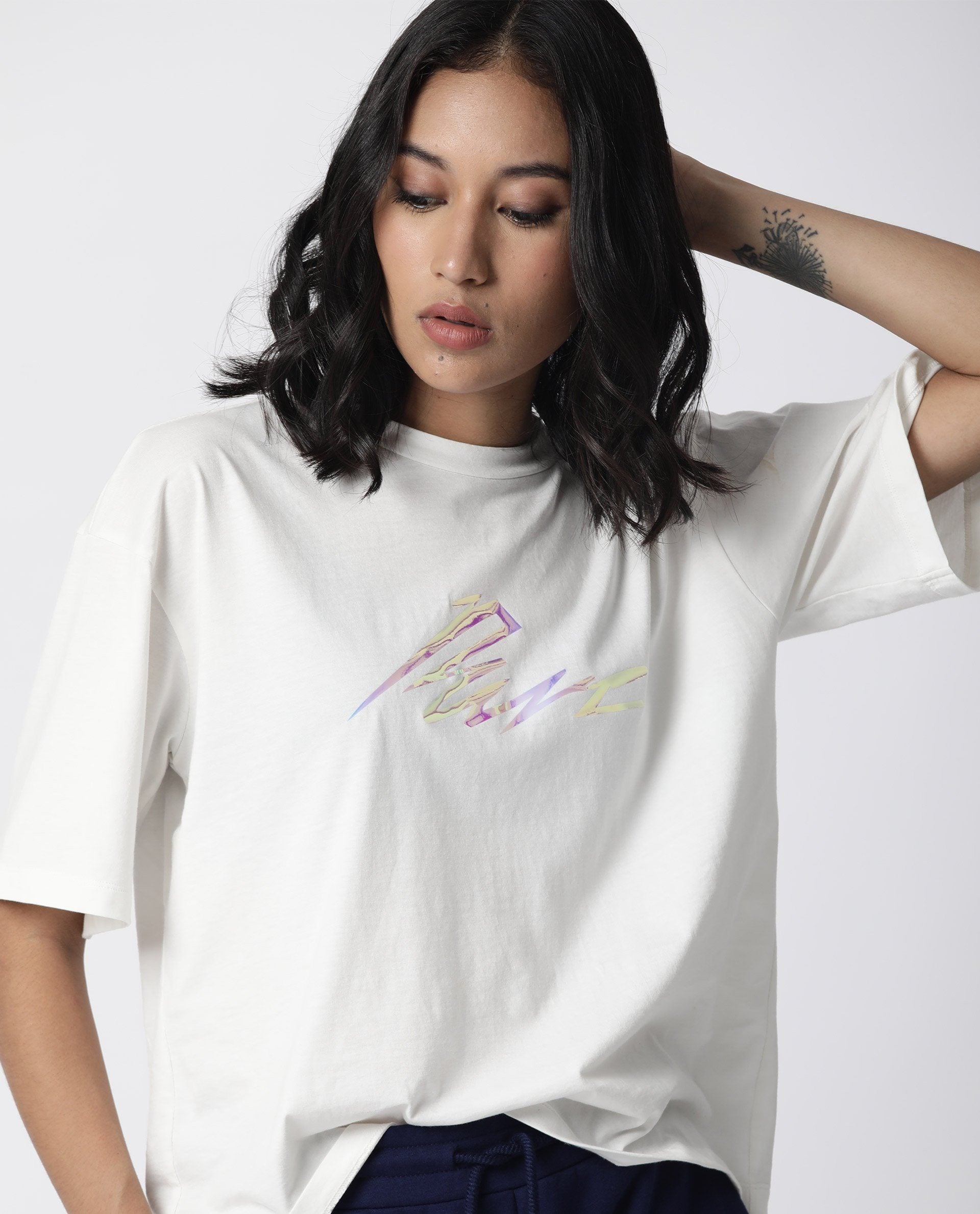 Rareism Women Niki Offwhite T-Shirt Short Sleeves