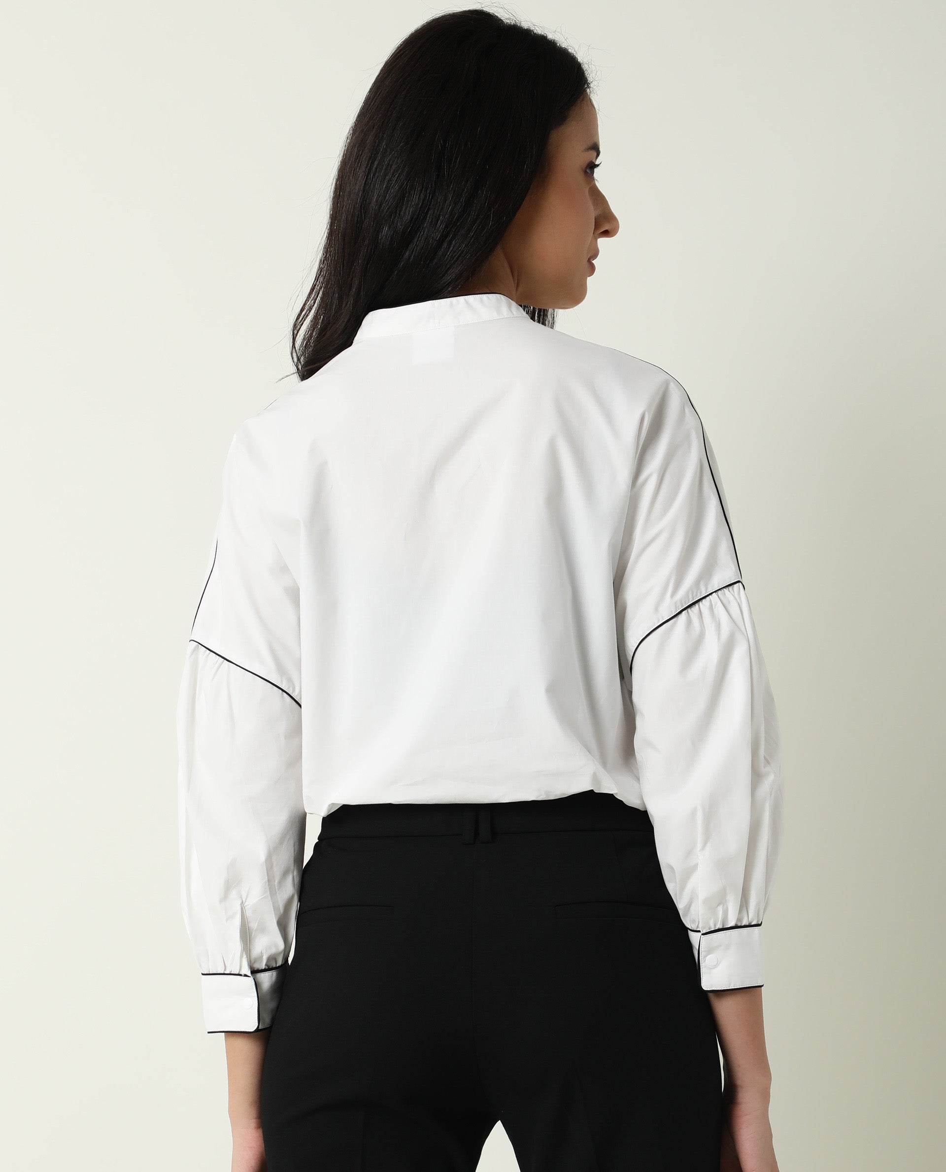 Rareism Womens Baki White Top Cotton Fabric Regular Fit Cuffed Sleeve Collared Neck