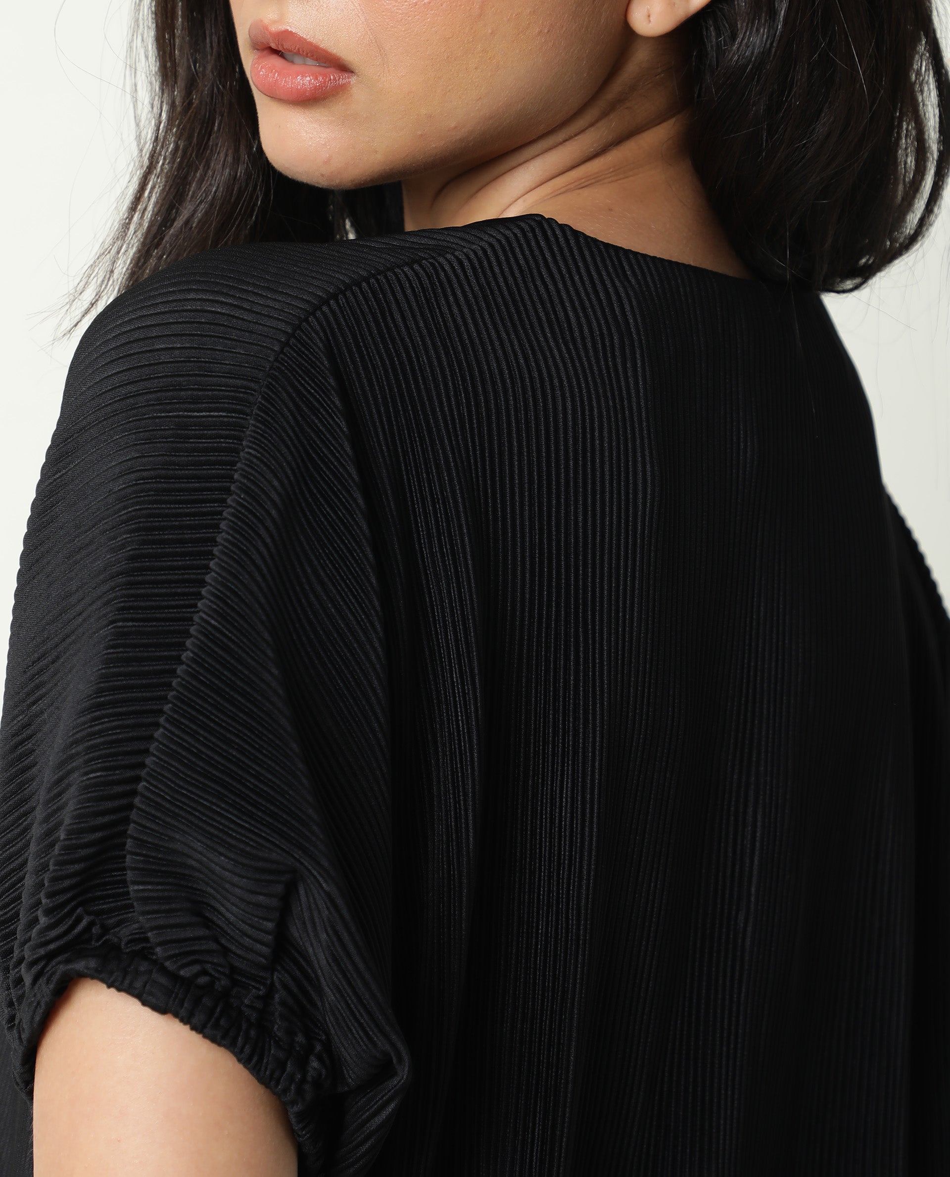 Rareism Womens Soho Black Top Polyester Fabric Regular Fit Extended Sleeves Round Neck