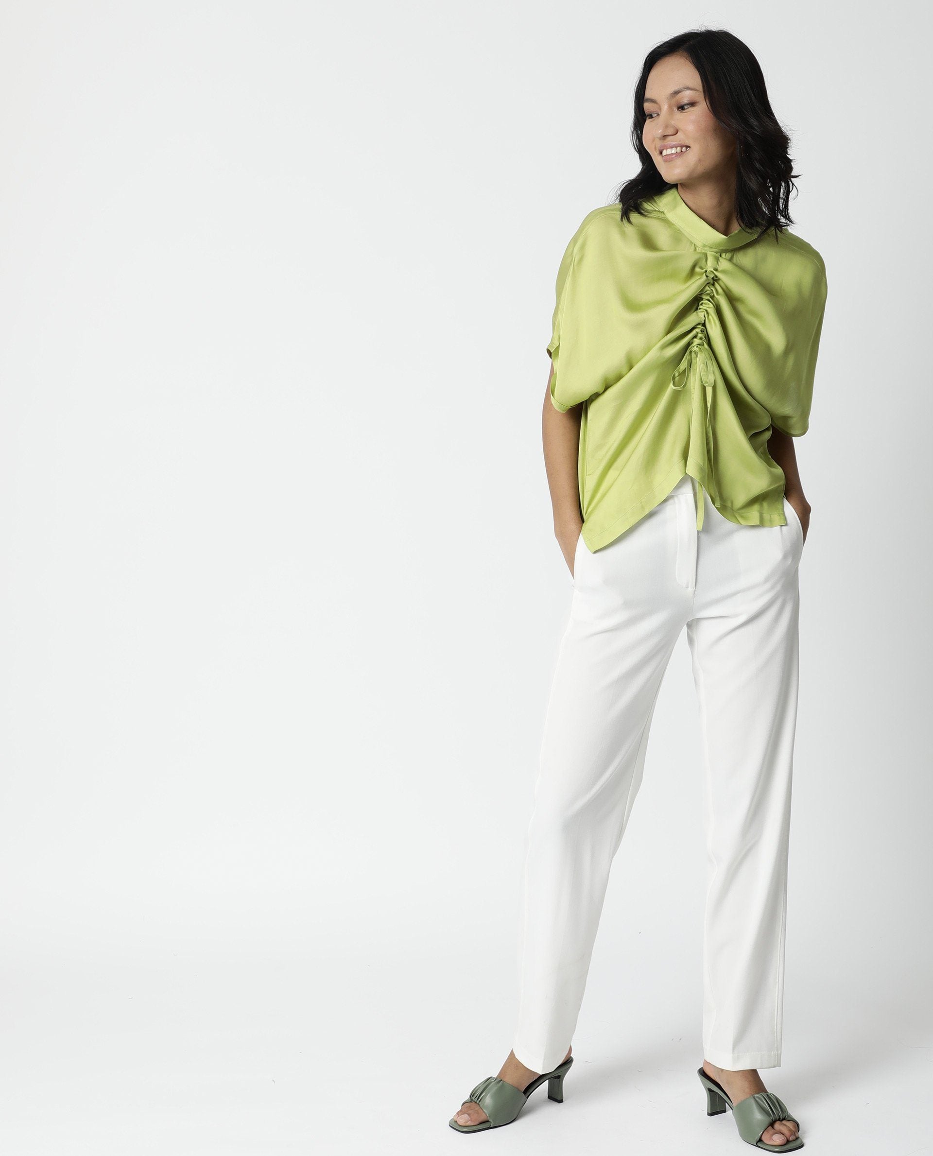 Rareism Women Trop Green Top Short Sleeves Solid