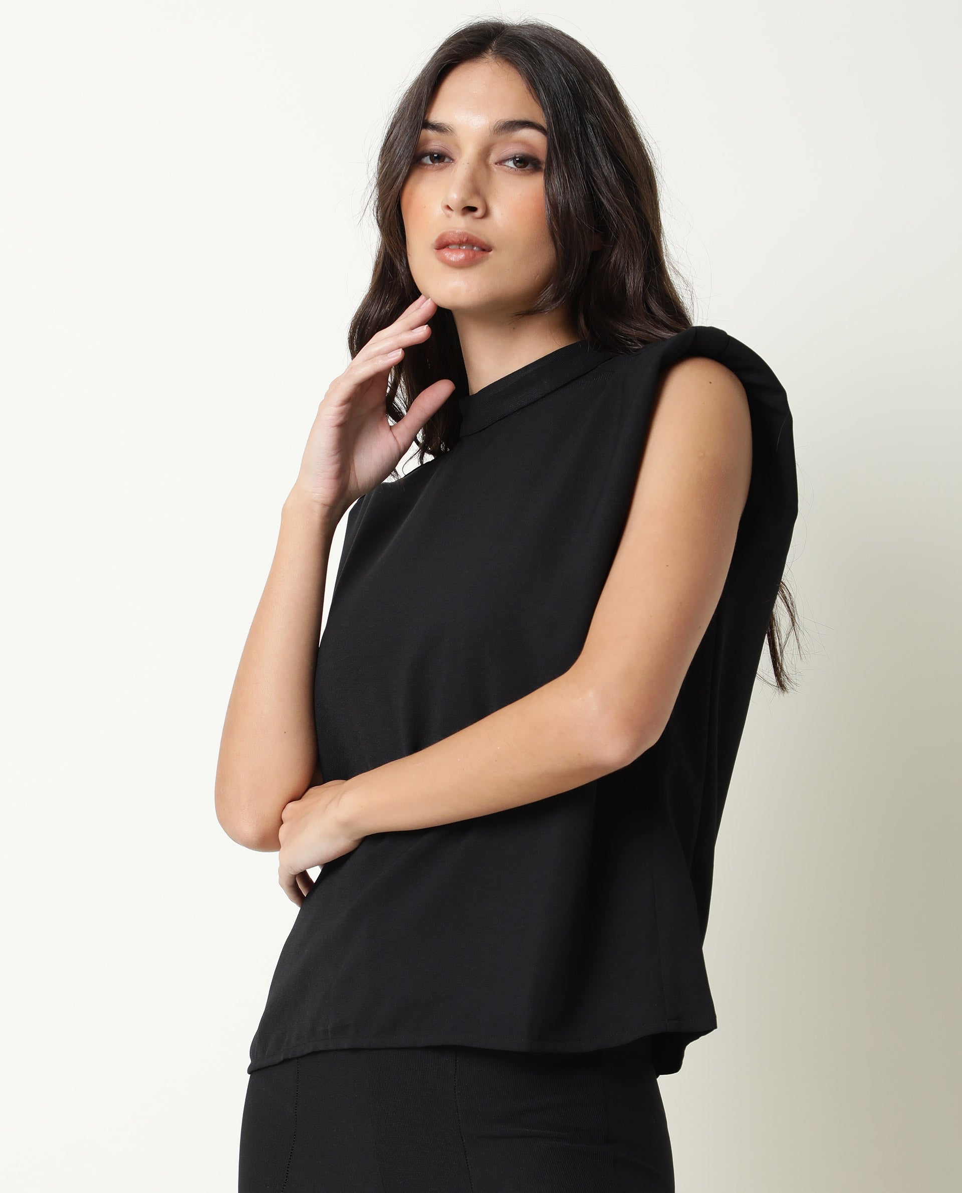 Rareism Womens Edit Black Top Sleeveless Round Neck