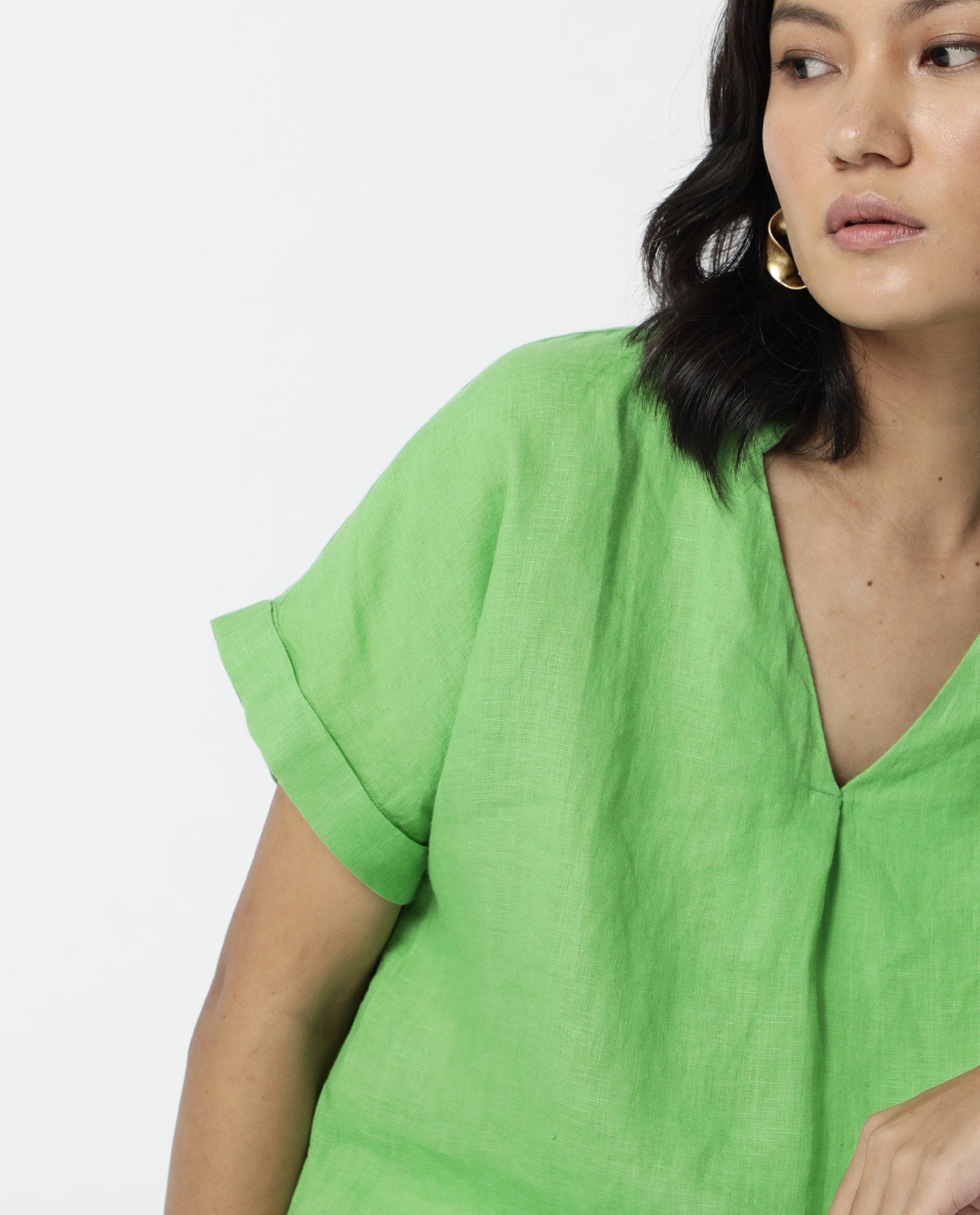 Rareism Women Hute Green Top Full Sleeves Solid