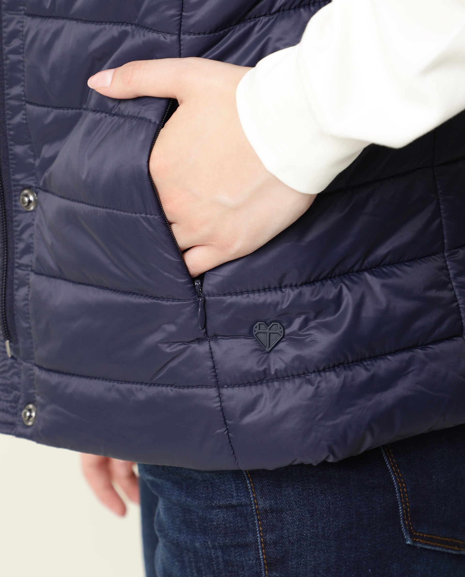 Rareism Women Troop Dark Navy  Sleeveless Solid Hooded Jacket