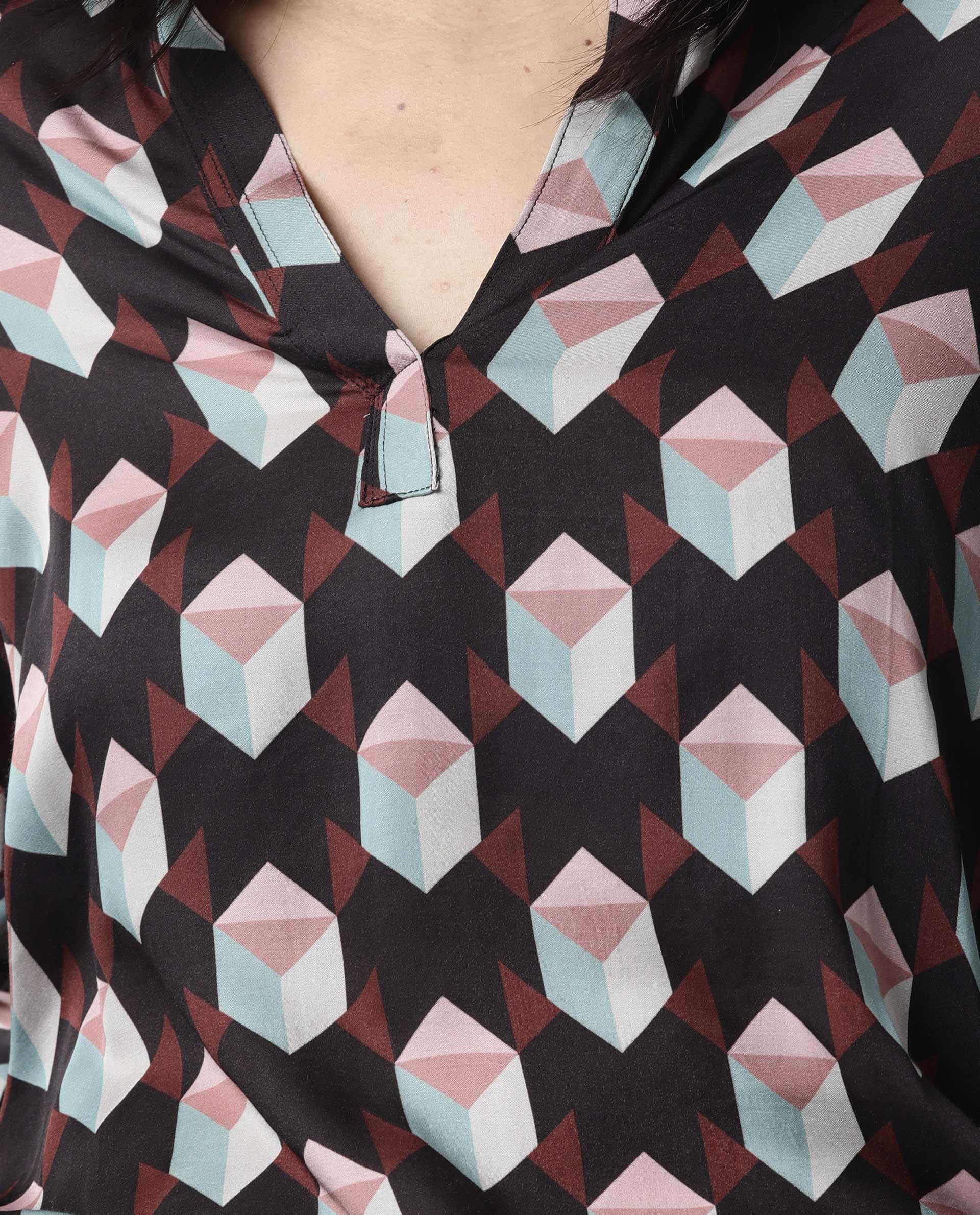 Rareism Women Bandit Brown Top Full Sleeves Printed