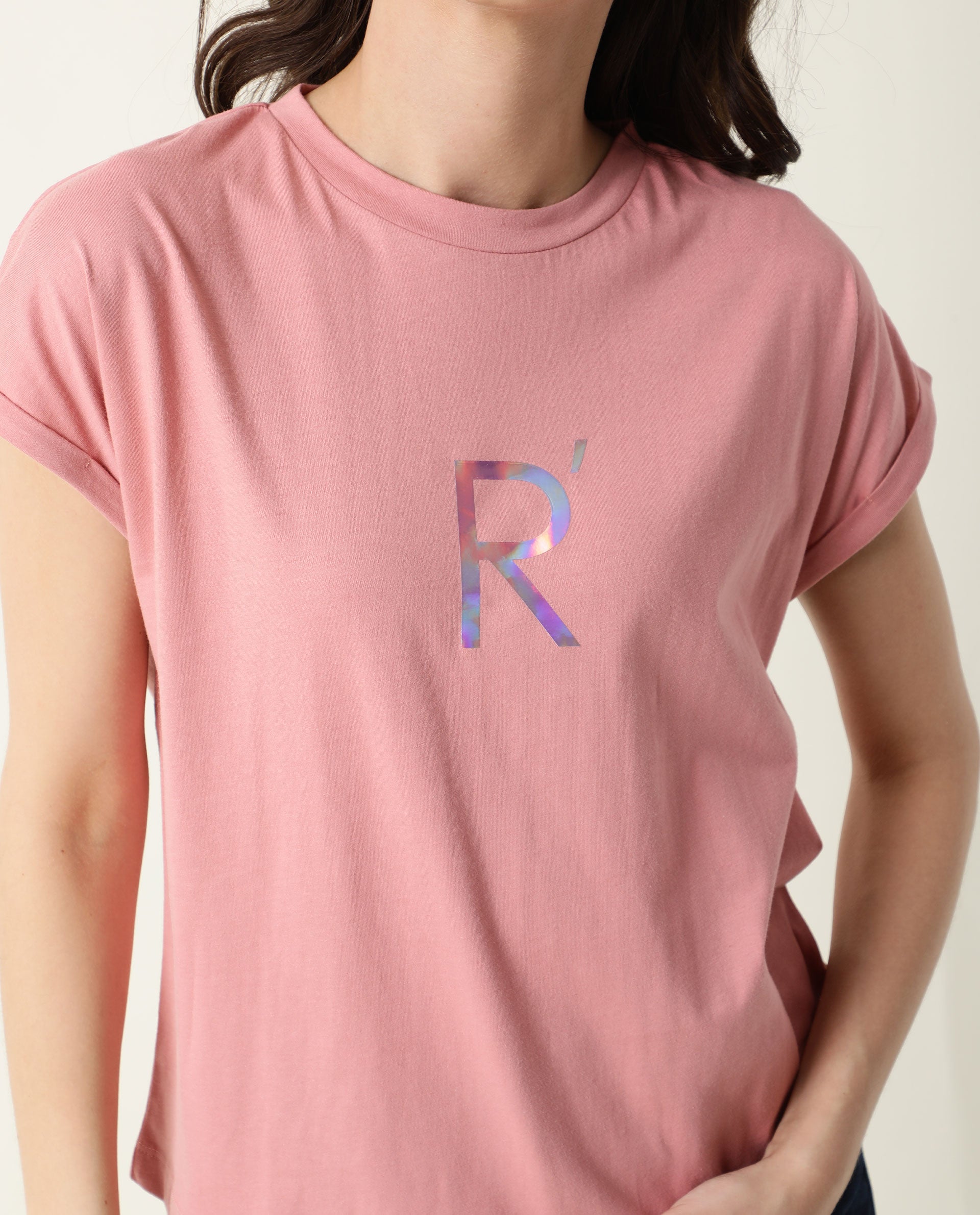 Rareism Women Rad Pink Cotton Fabric Regular Fit Half Sleeves Graphic Print Crew Neck T-Shirt