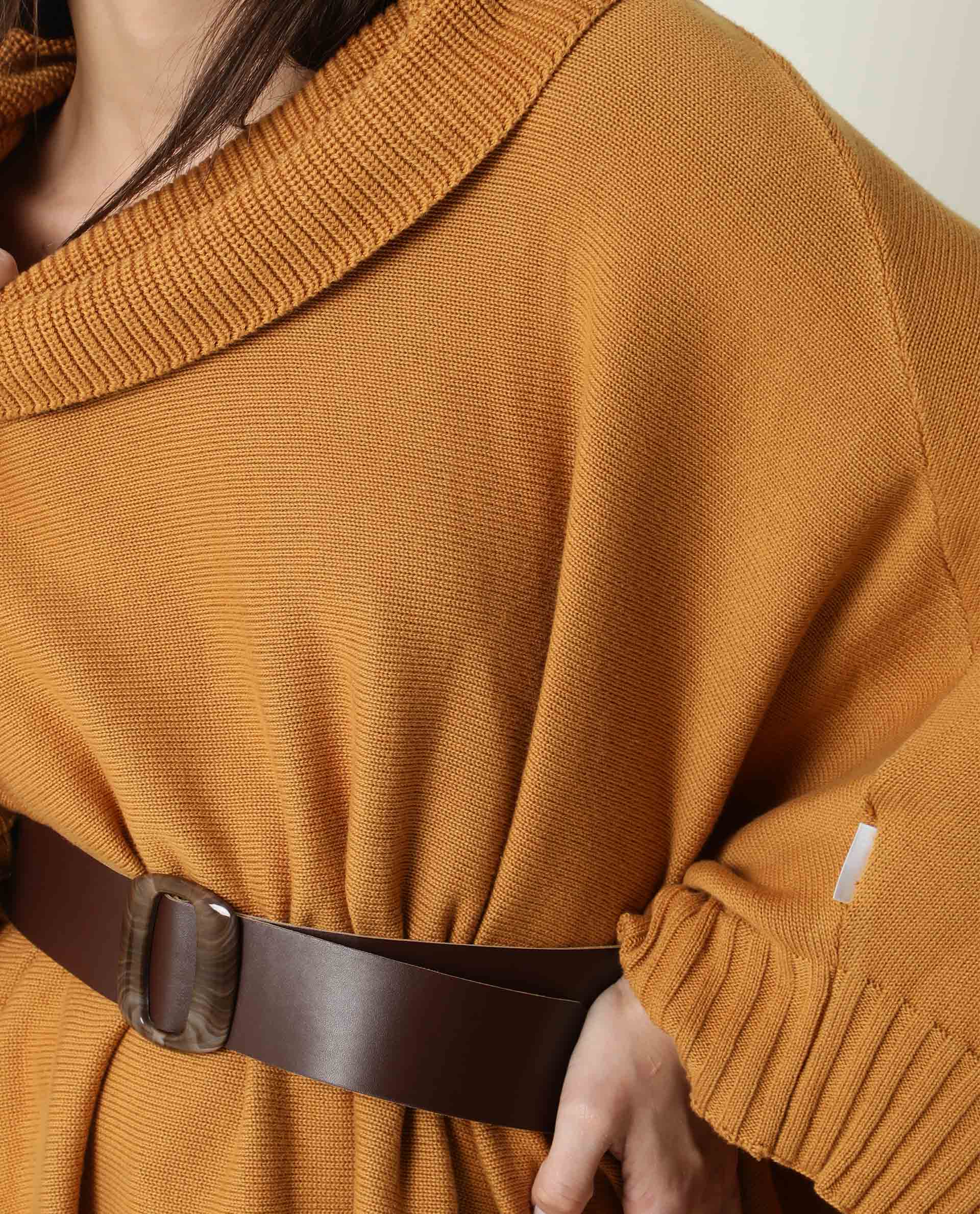 Rareism Womens Kafty Brown Over Layer Tube Neck Half Sleeve Oversize Fit