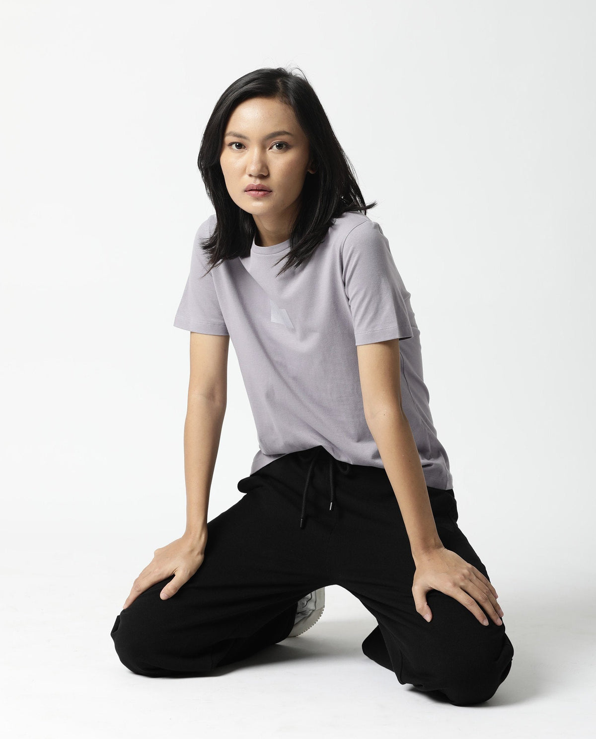 Rareism Womens Luani Lilac T-Shirt Supima Cotton Fabric Slim Fit Round Neck