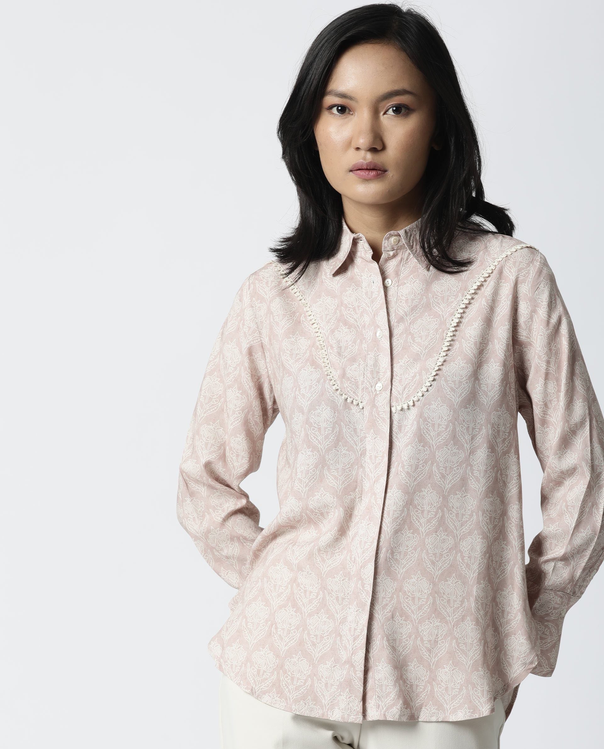 Rareism Women Pretty Pink Top Full Sleeves Printed