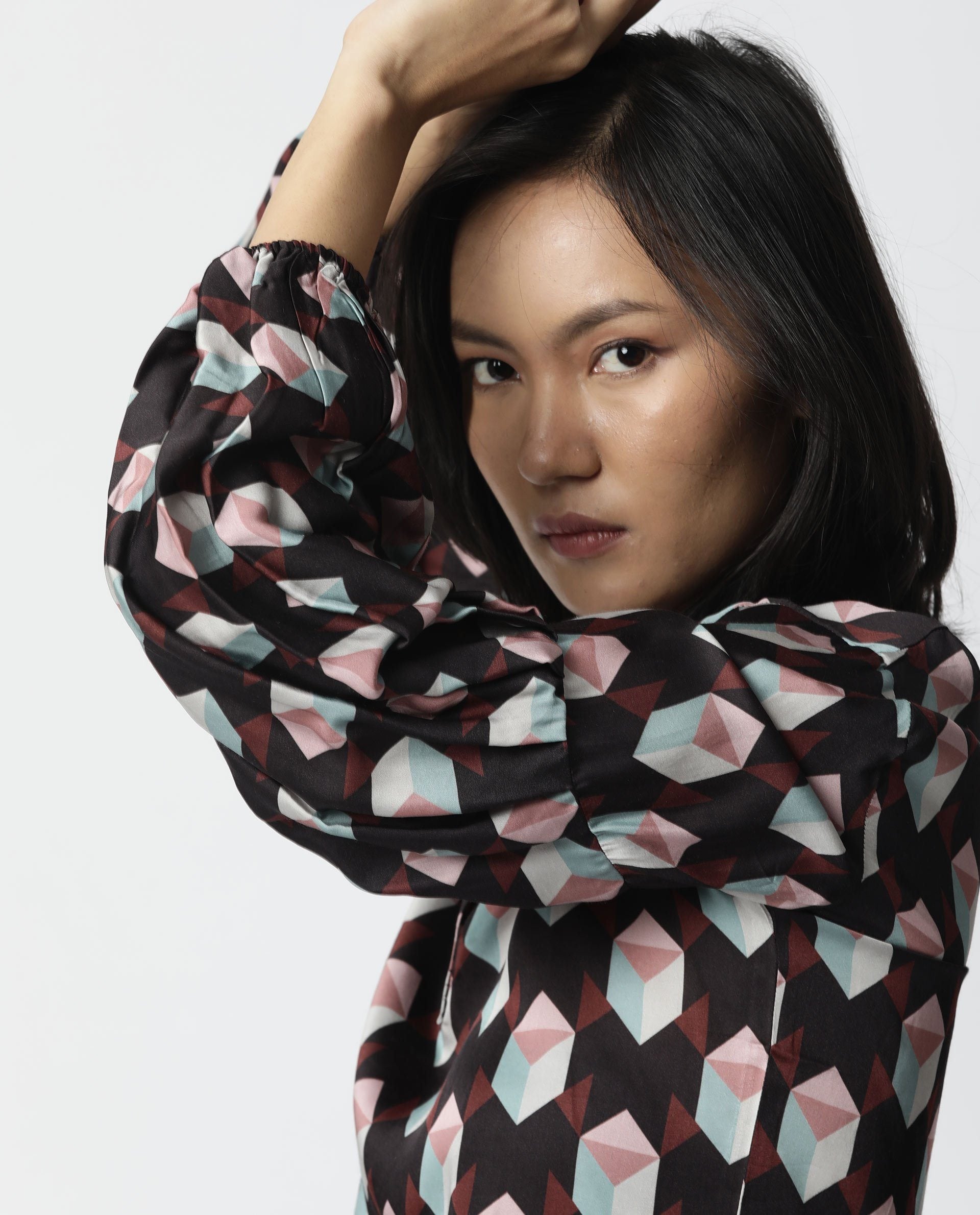 Rareism Women Bandit Brown Top Full Sleeves Printed