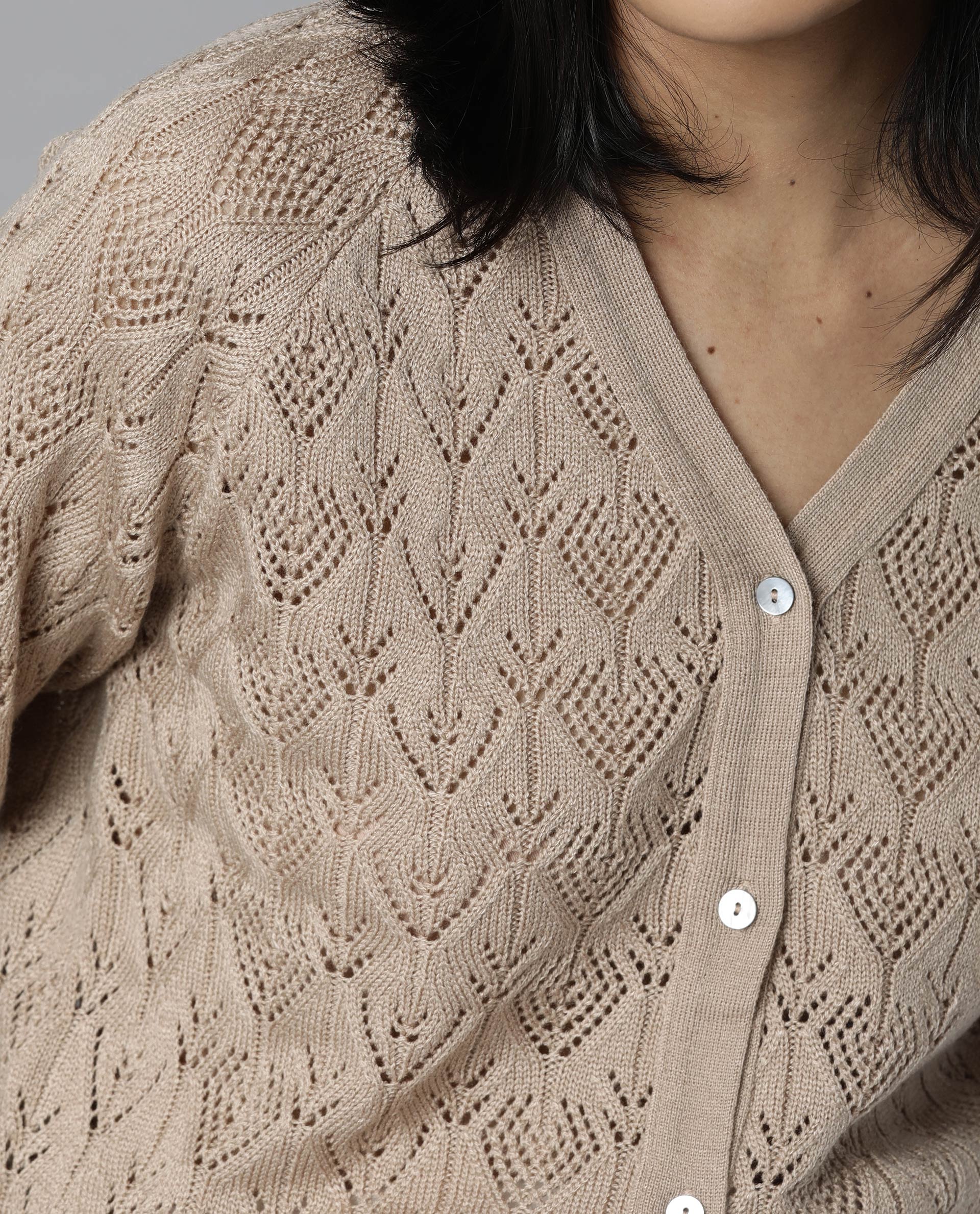 Rareism Women Adorn Beige  Full Sleeves Regular Fit Solid V-Neck Sweater