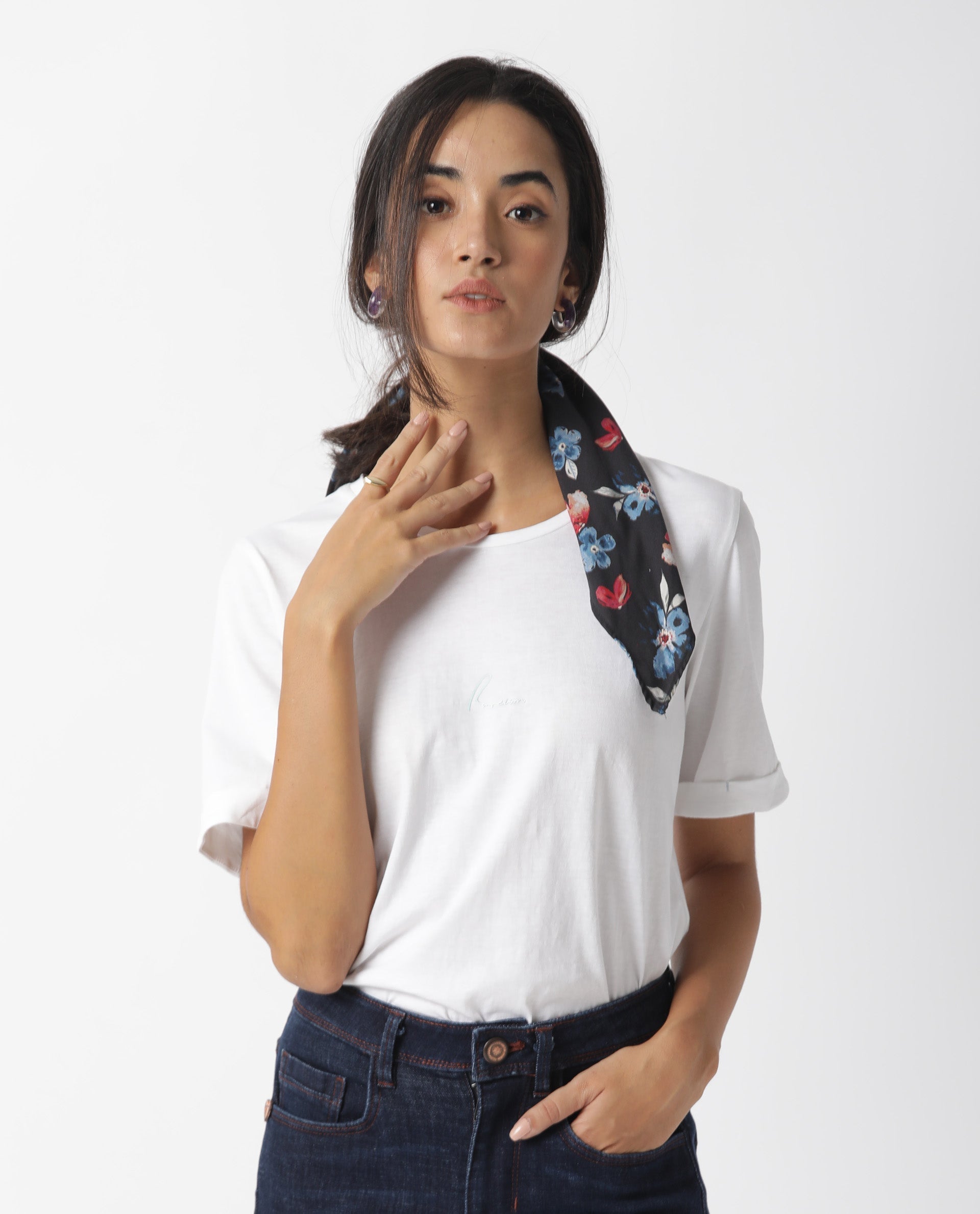 Rareism Women Nova Tee 2 White Cotton Blend Fabric Regular Fit Half Sleeves Solid Crew Neck T-Shirt