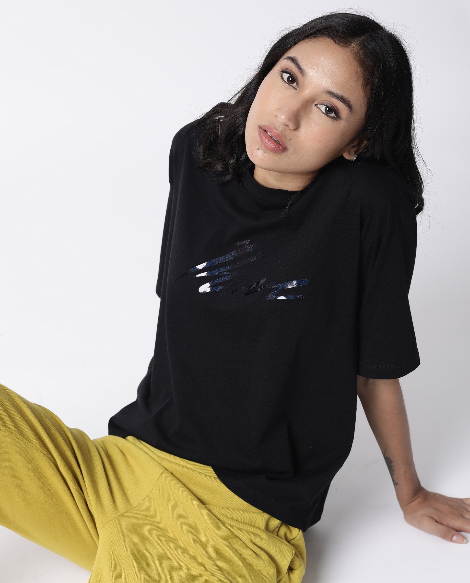 Rareism Women Niki Black T-Shirt Short Sleeves