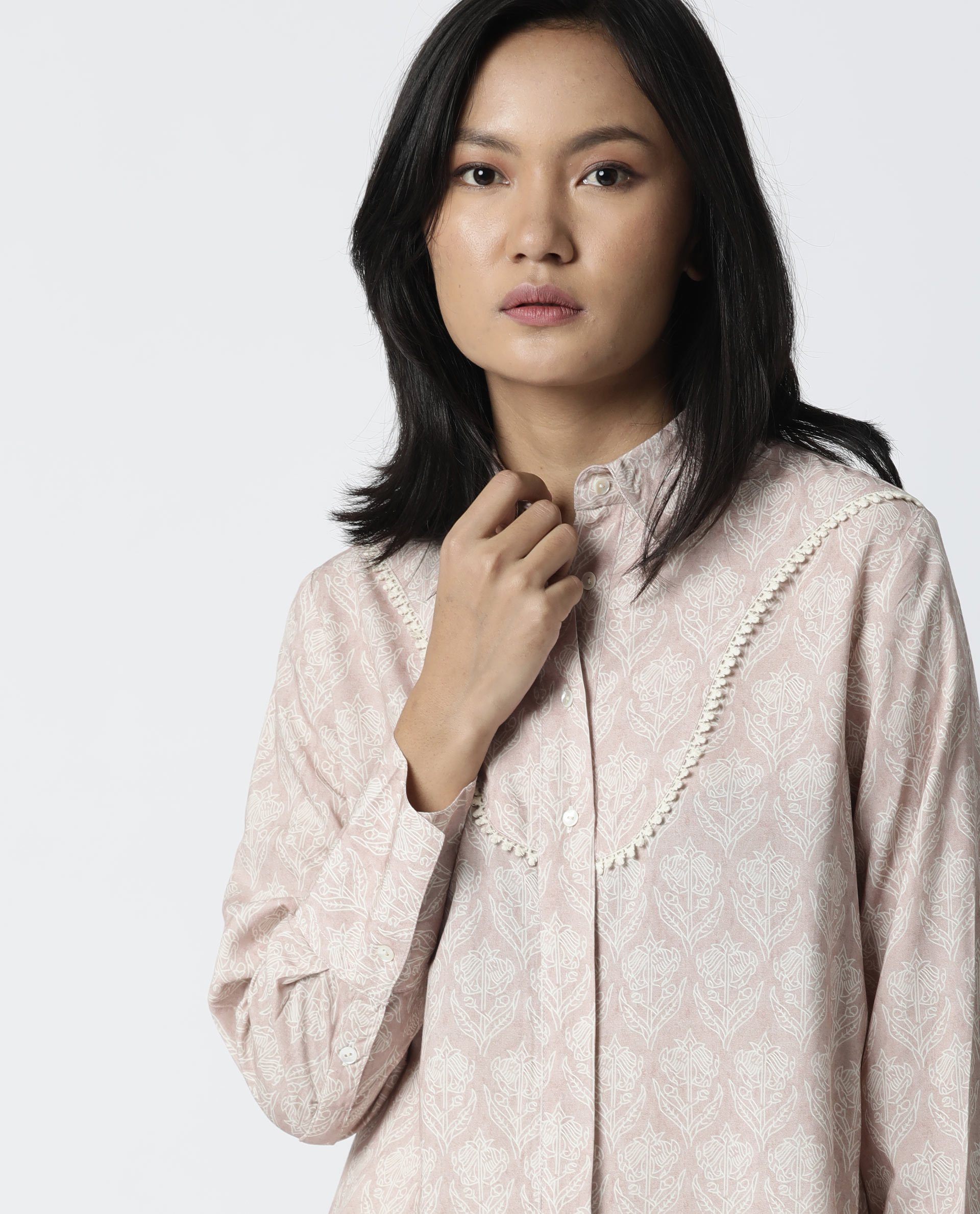 Rareism Women Pretty Pink Top Full Sleeves Printed