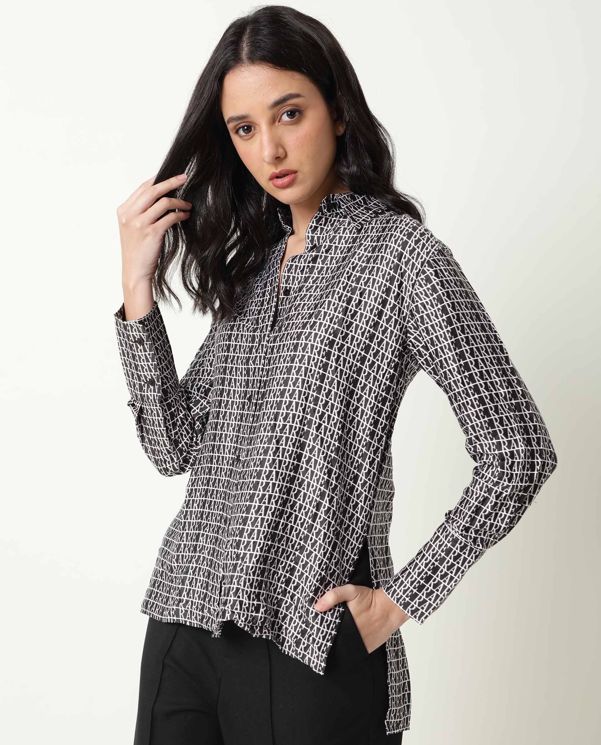 Rareism Womens Niko Black Top Modal Satin Fabric Loose Fit Sleeveless Collared Neck