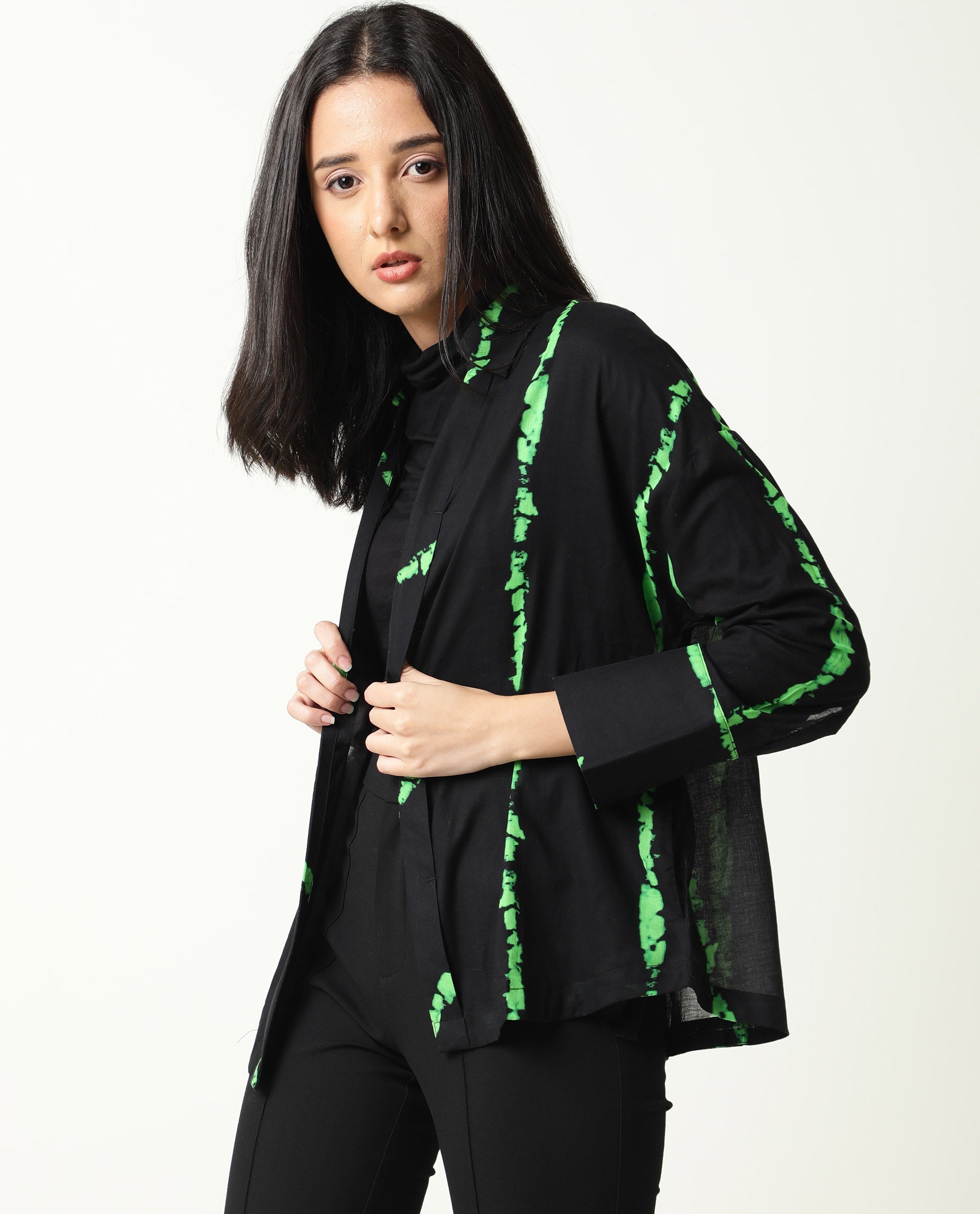 Rareism Womens James Black Top Modal Satin Fabric Regular Fit Cuffed Sleeve Collared Neck