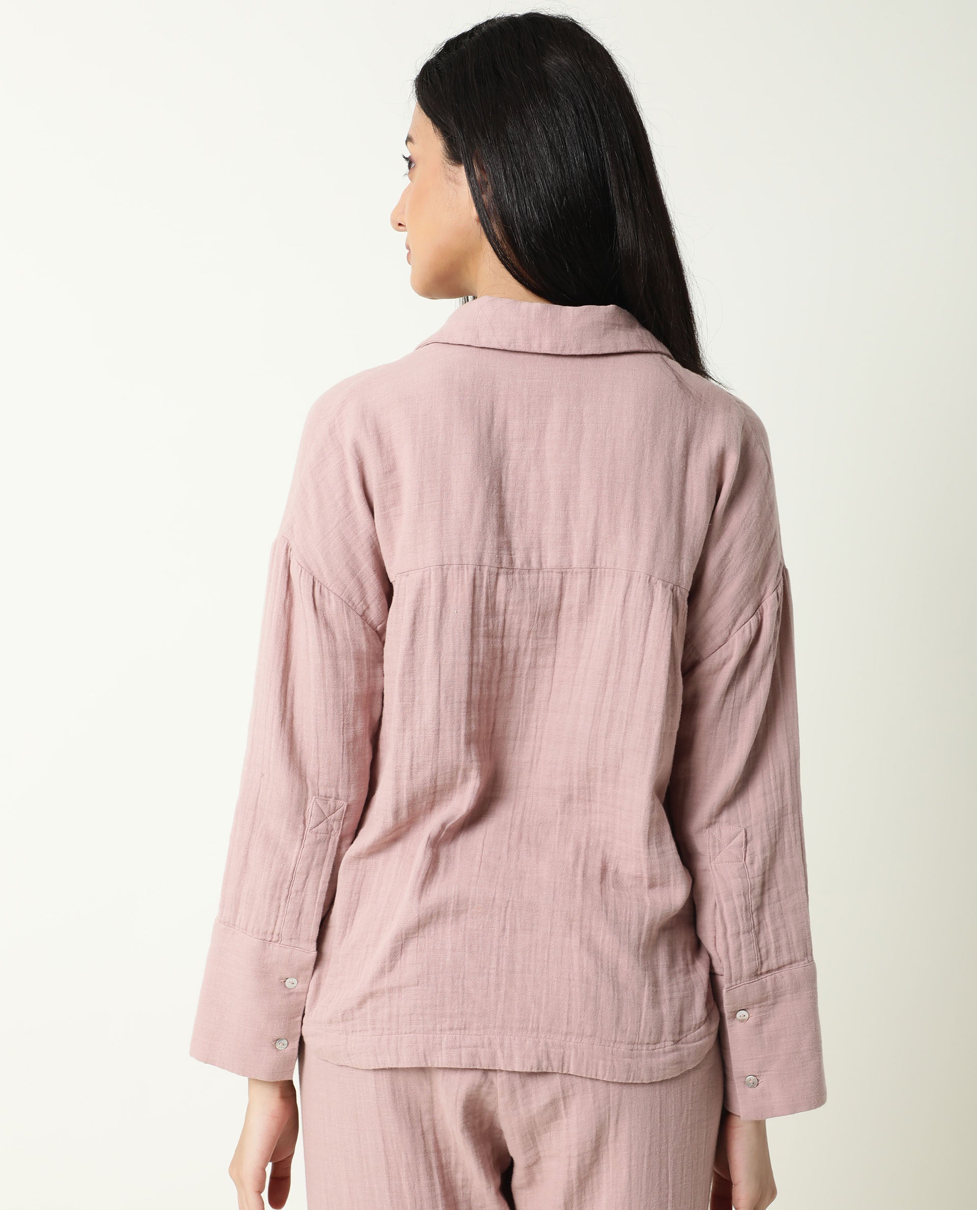 Rareism Womens Hemming Pink Top Cotton Fabric Regular Fit Cuffed Sleeve Collared Neck
