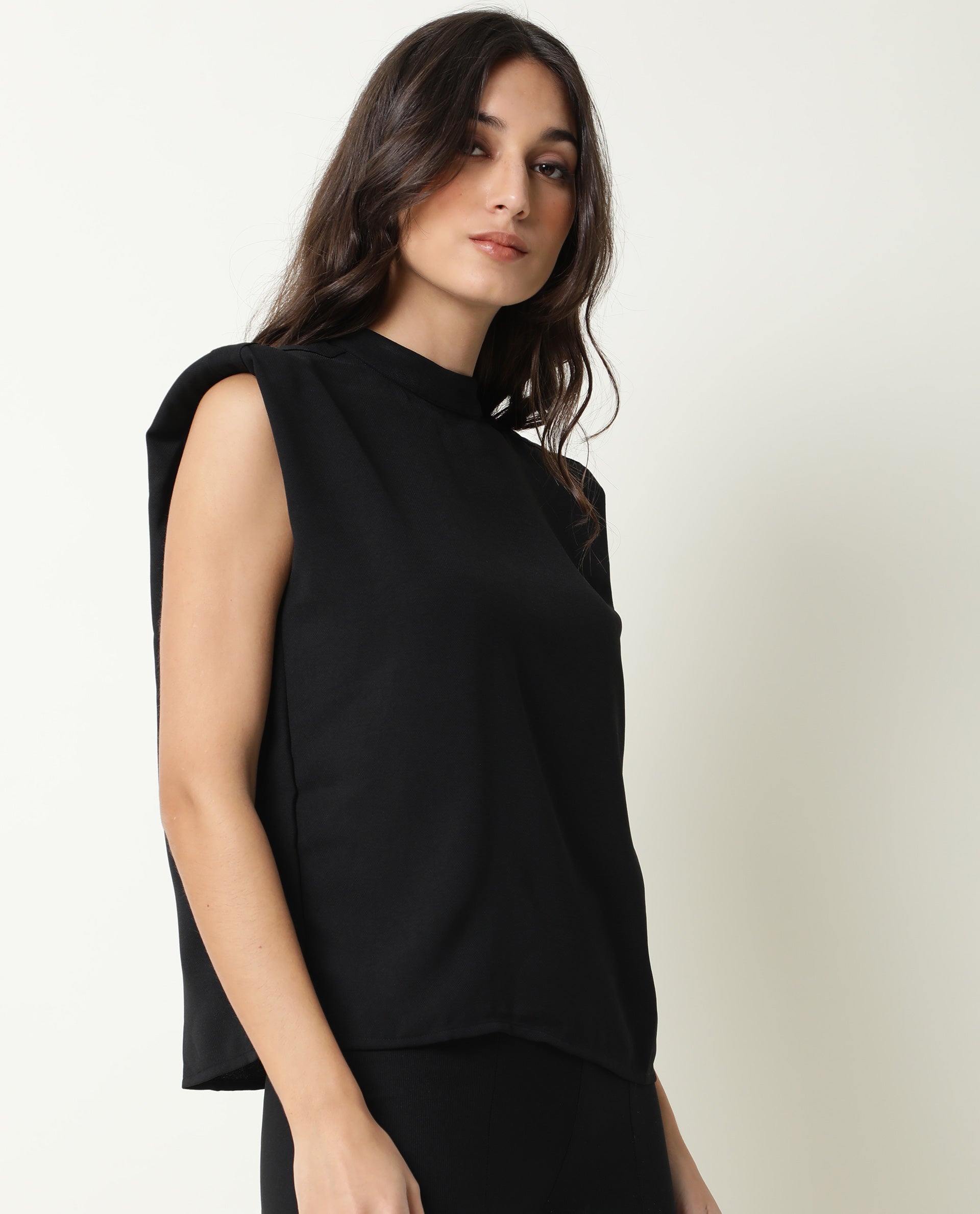 Rareism Womens Edit Black Top Sleeveless Round Neck