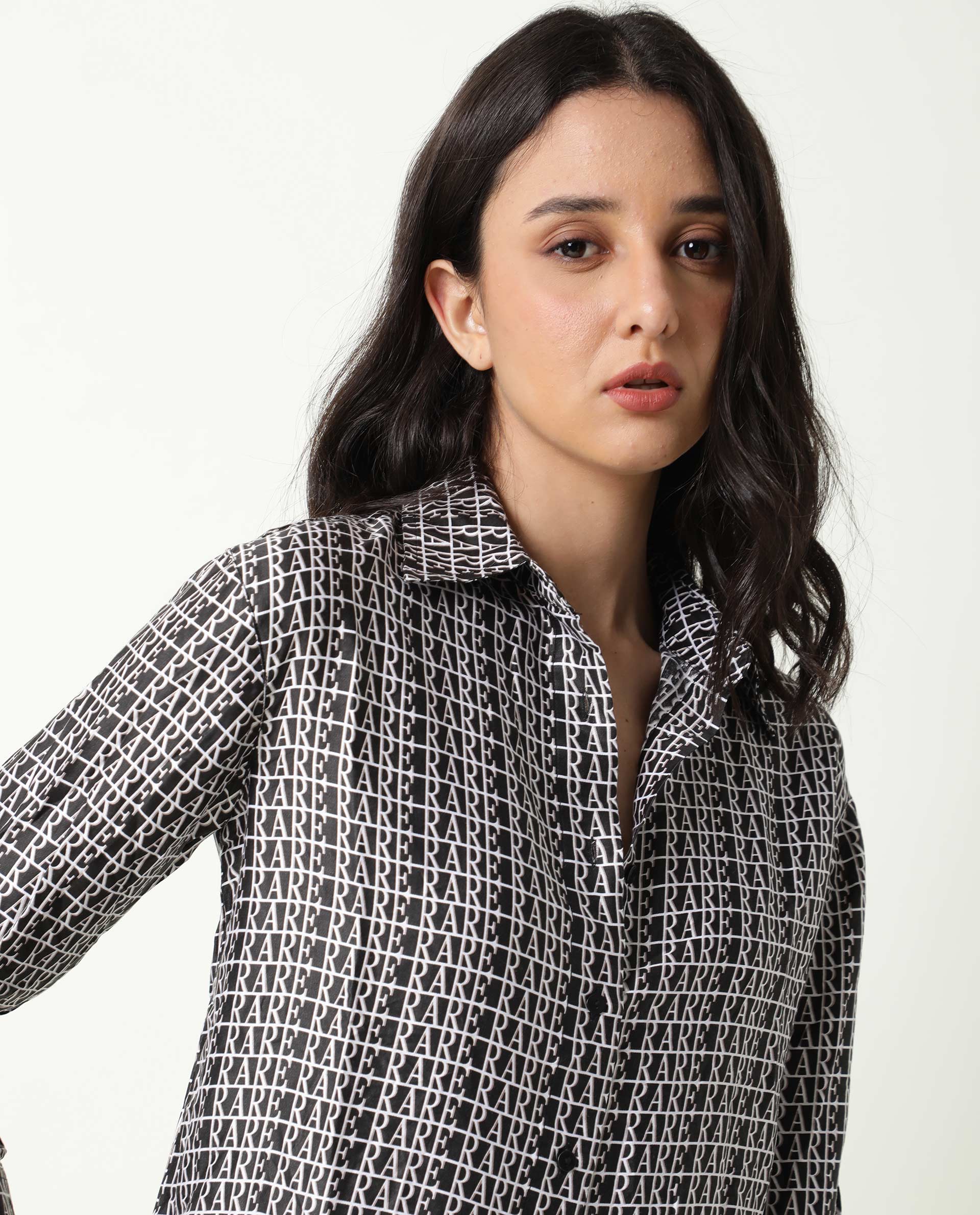 Rareism Womens Niko Black Top Modal Satin Fabric Loose Fit Sleeveless Collared Neck