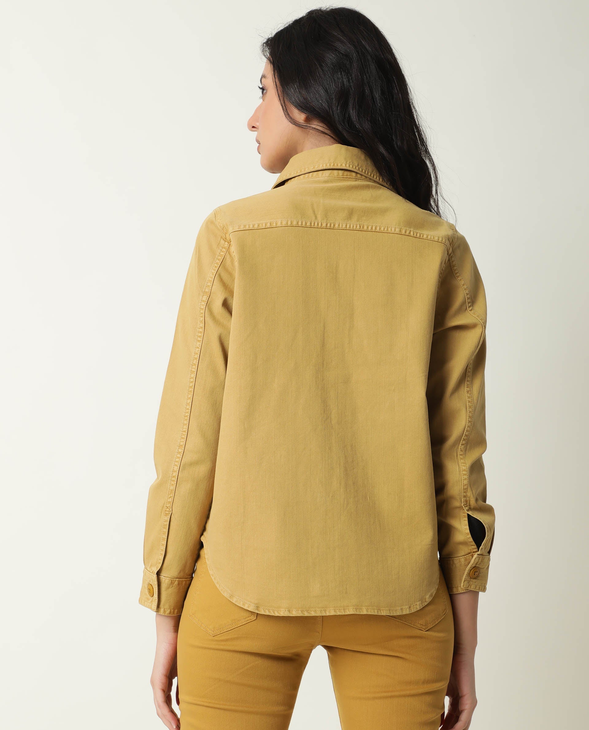 Rareism Women's Mission Mustard Cotton Blend Spread Collar Plain Regular Fit Jacket