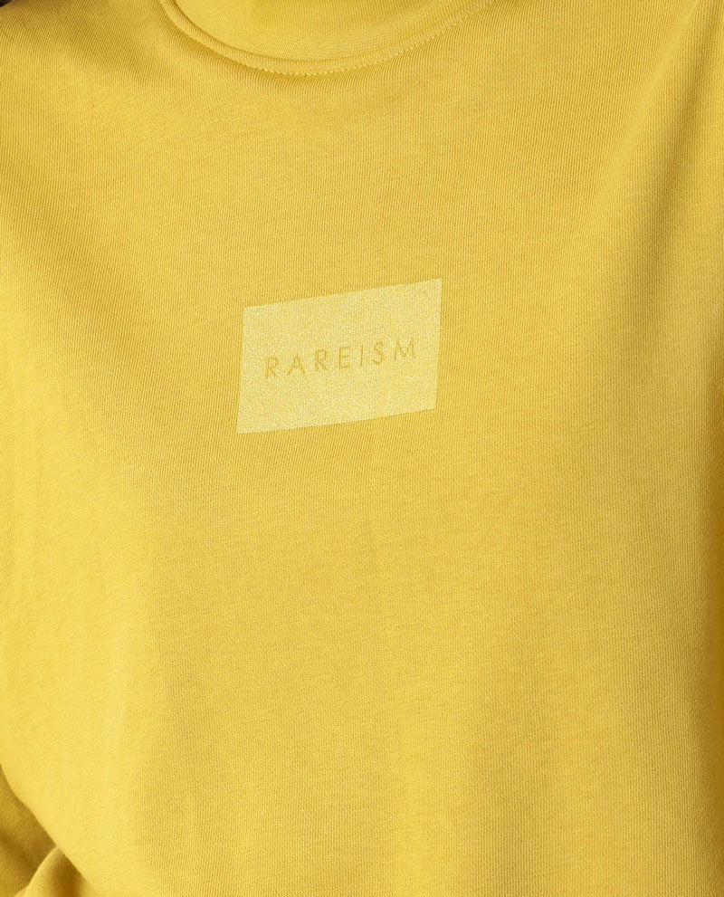 Rareism Women Hectare Yellow Cotton Poly Fabric Relaxed Fit Full Sleeves Solid High Neck Sweatshirt