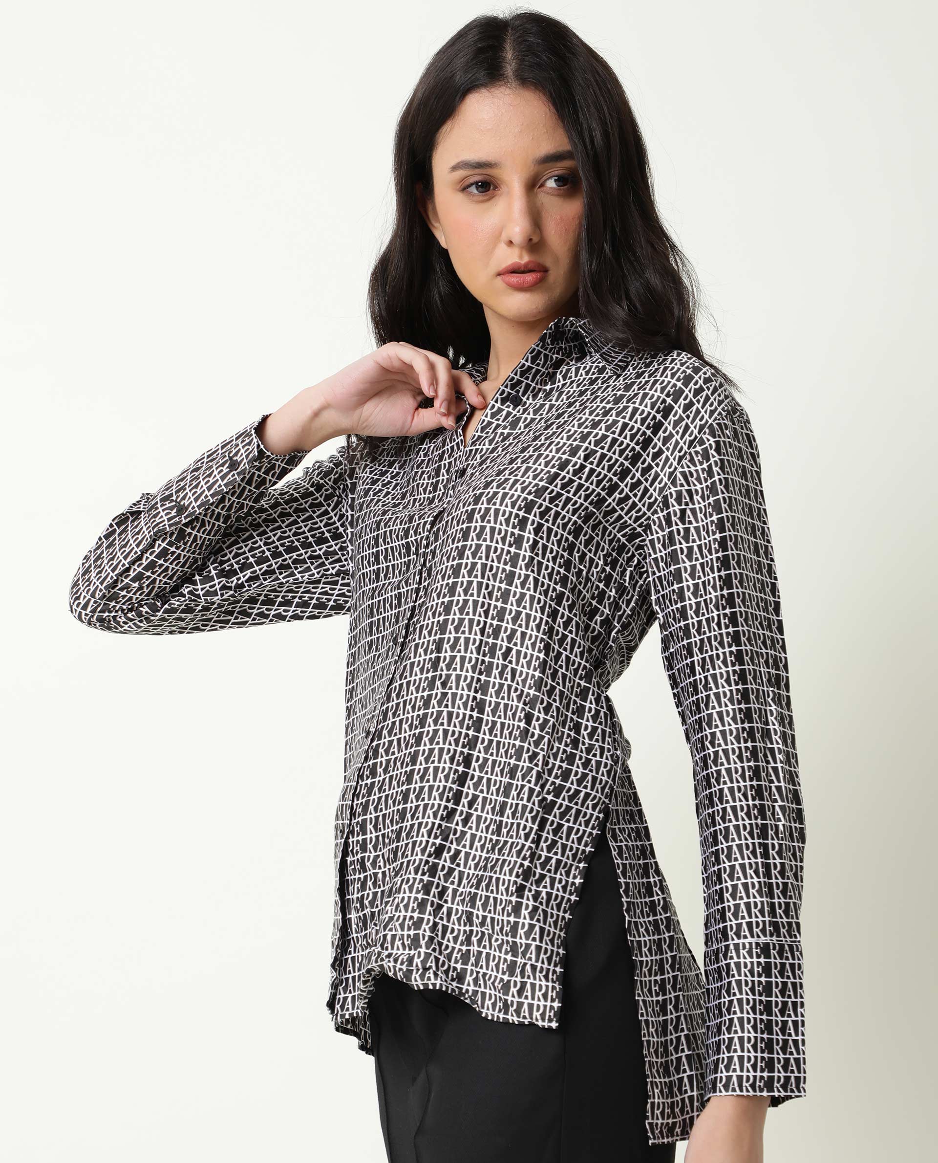 Rareism Womens Niko Black Top Modal Satin Fabric Loose Fit Sleeveless Collared Neck