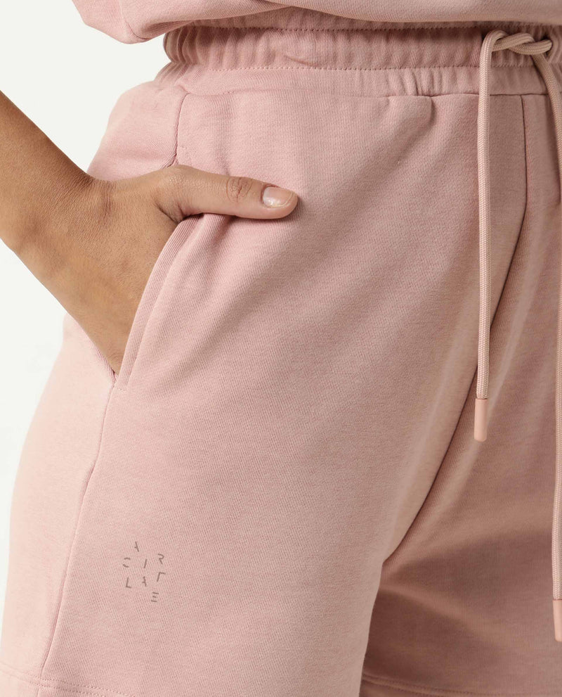 Rareism Women Ciri Dusky Pink Cotton Poly Fabric Relaxed Fit Solid Mid Rise Shorts