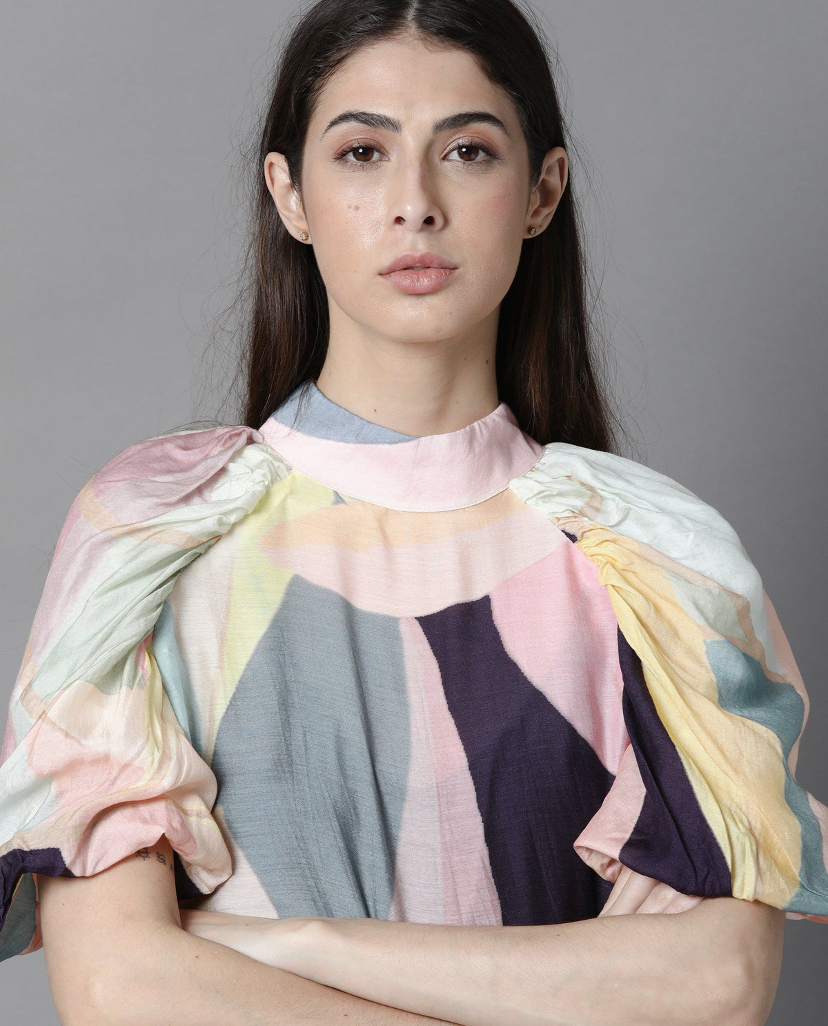 Rareism Women Malcom Peach Top Short Sleeves Printed