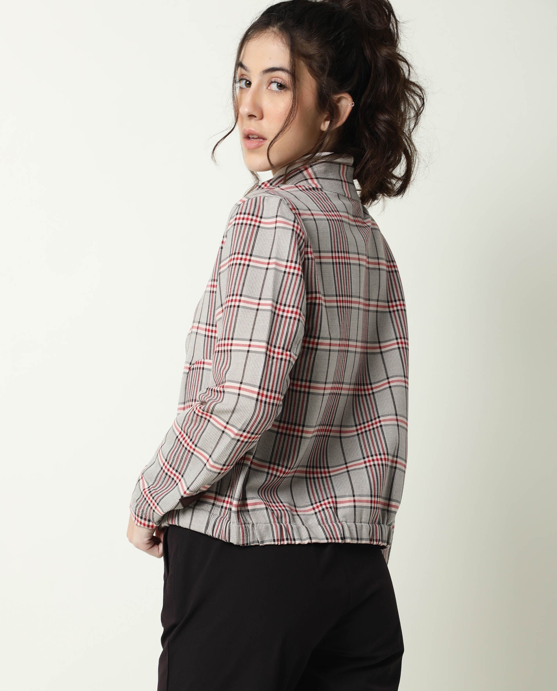 Rareism Women Homer Offwhite Jacket Full Sleeves Checks