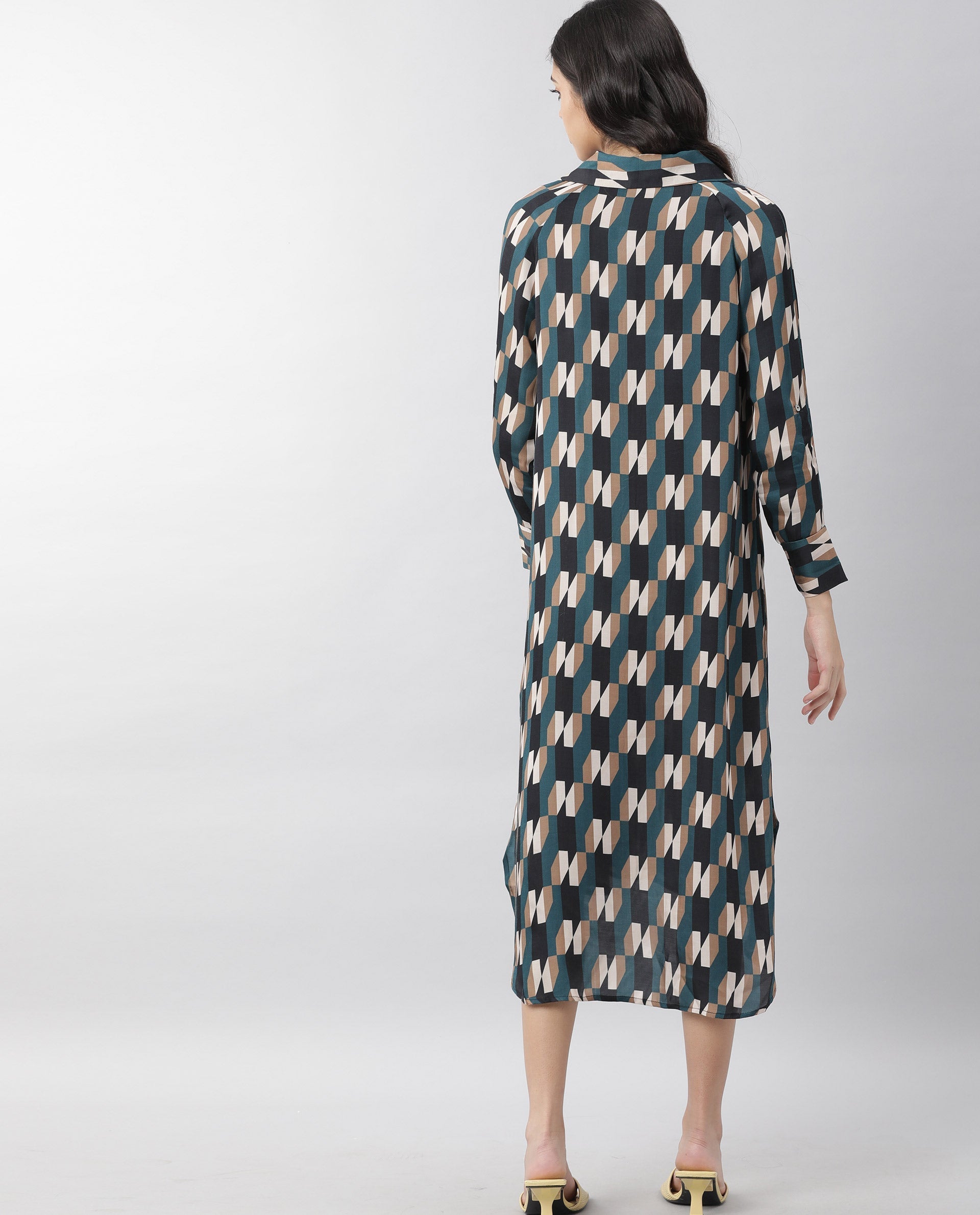 Rareism Womens Satarry Black Dress Modal Fabric Regular Fit Full Sleeve Collared Neck