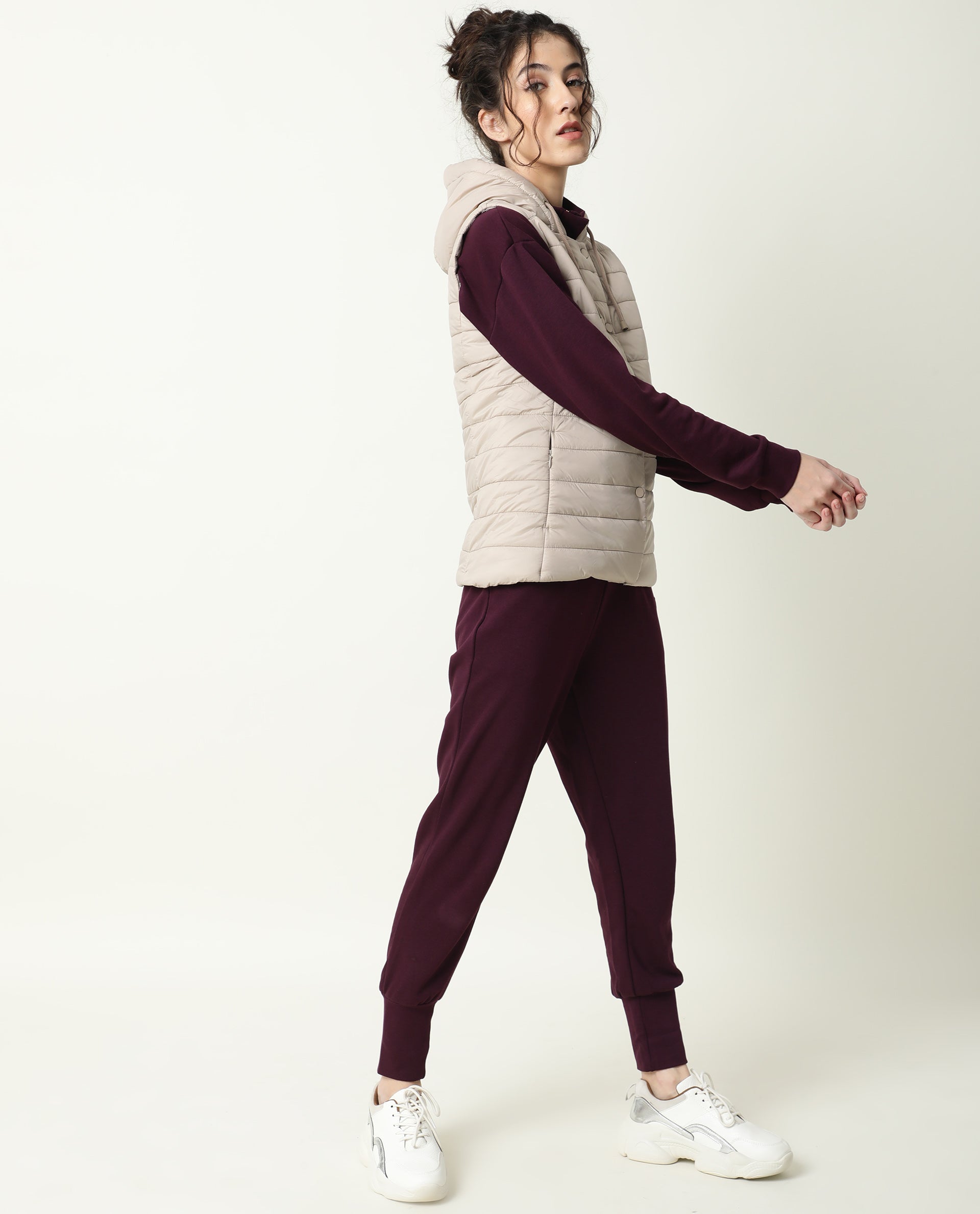 Rareism Women Troop Beige  Sleeveless Solid Hooded Jacket