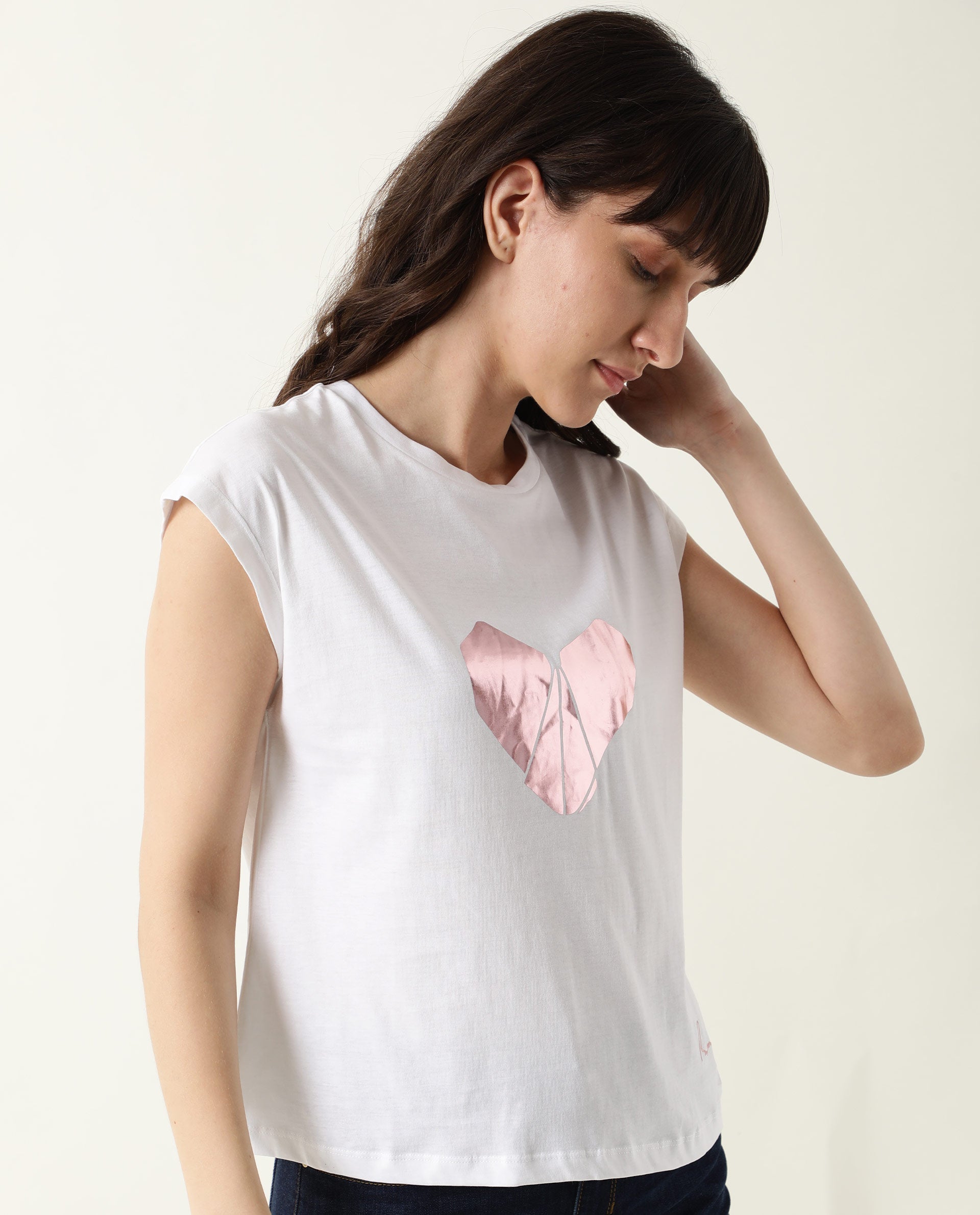 Rareism Womens Baga White T-Shirt Cotton Fabric Crew Neck Short Sleeve