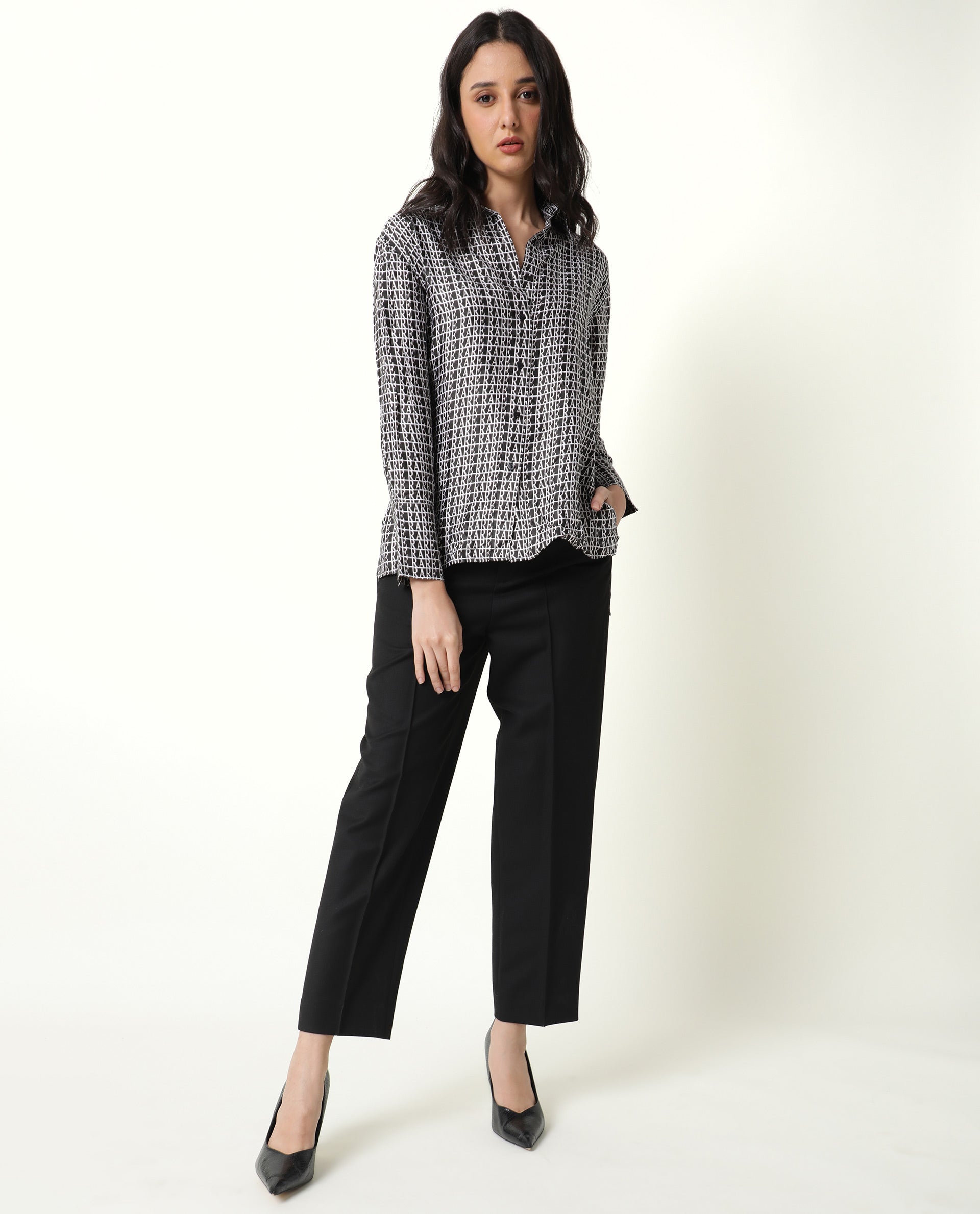 Rareism Womens Niko Black Top Modal Satin Fabric Loose Fit Sleeveless Collared Neck