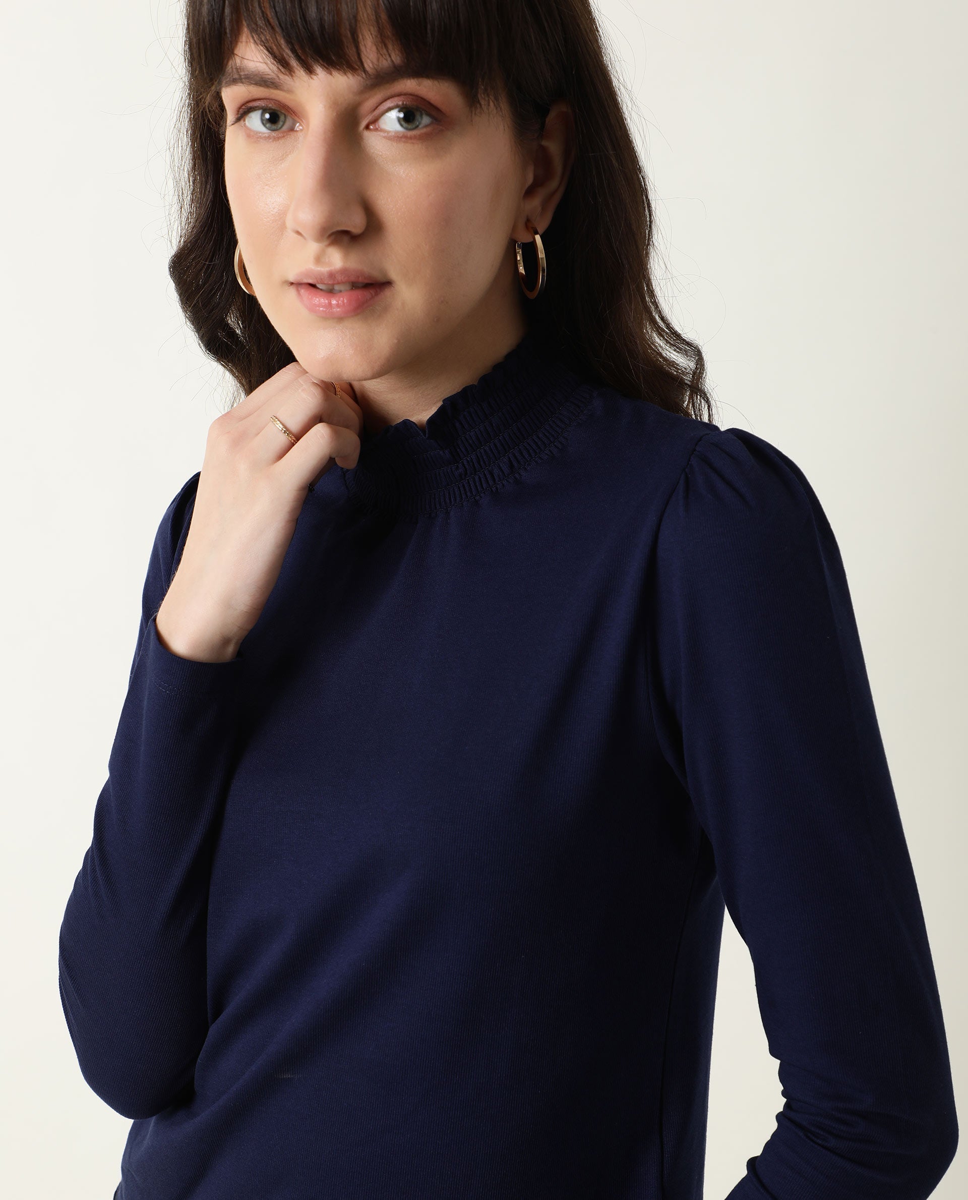 Rareism Women Spinny Navy T-Shirt Full Sleeves