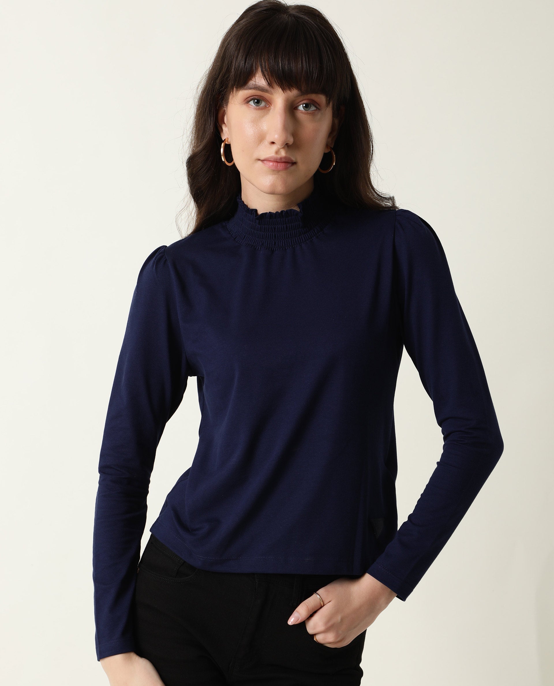 Rareism Women Spinny Navy T-Shirt Full Sleeves