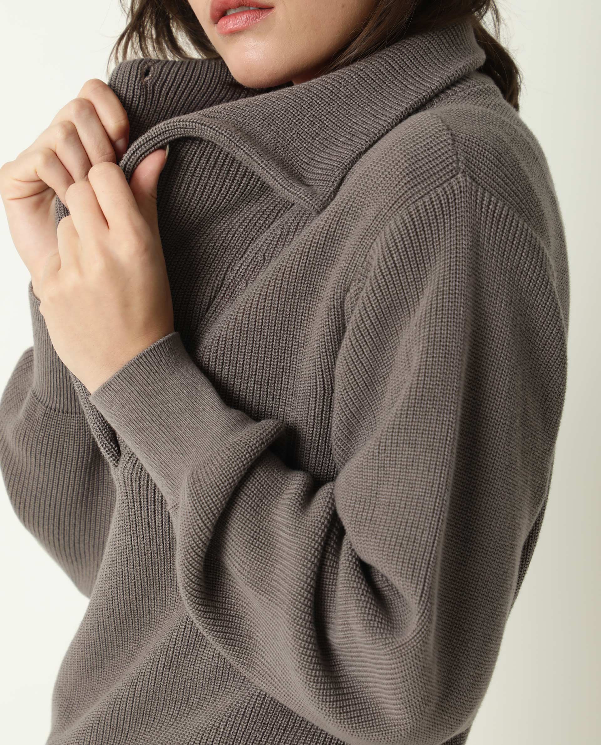 Rareism Women Swing Grey Sweater Full Sleeves Solid