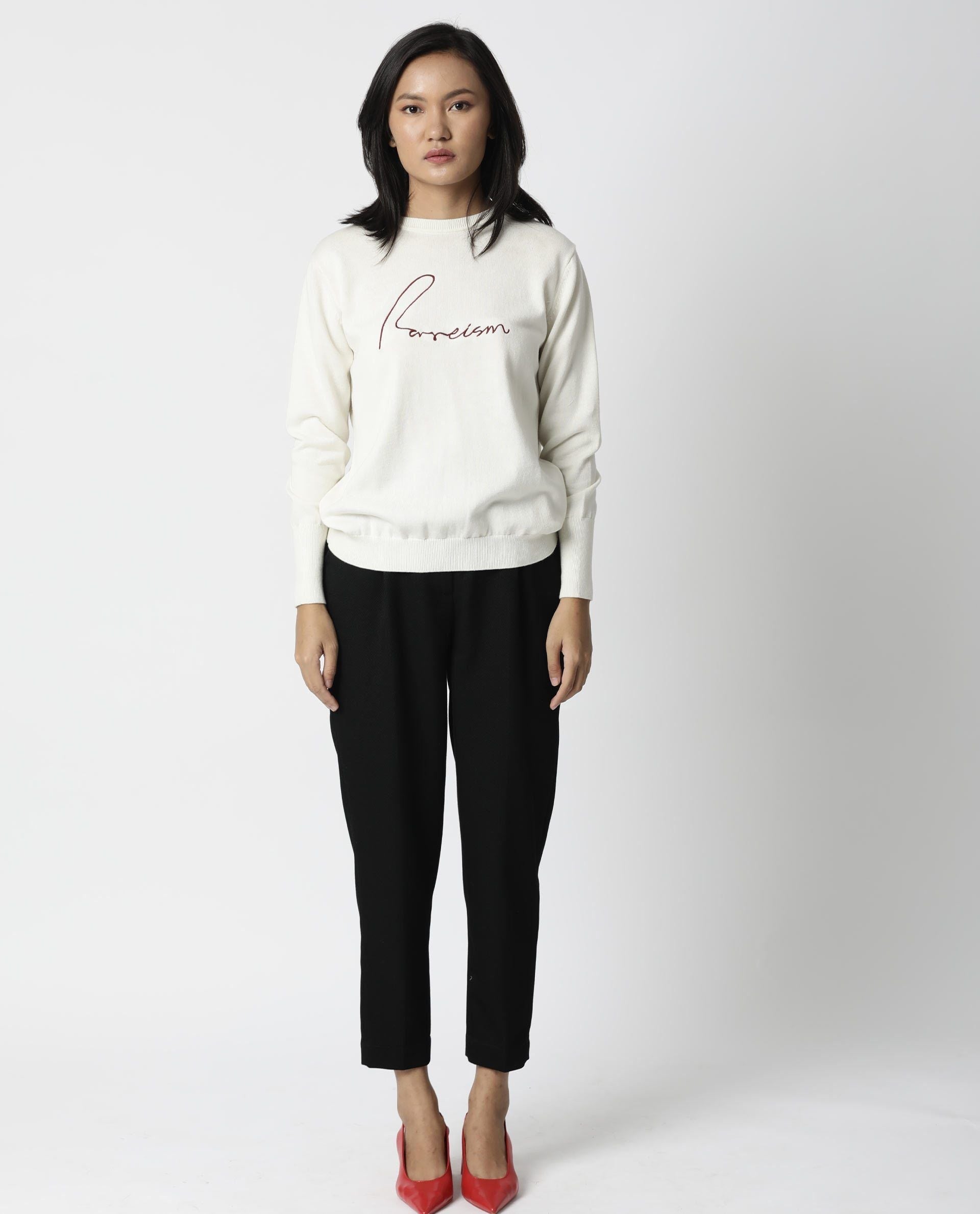 Rareism Women Plush Offwhite Sweater Full Sleeves
