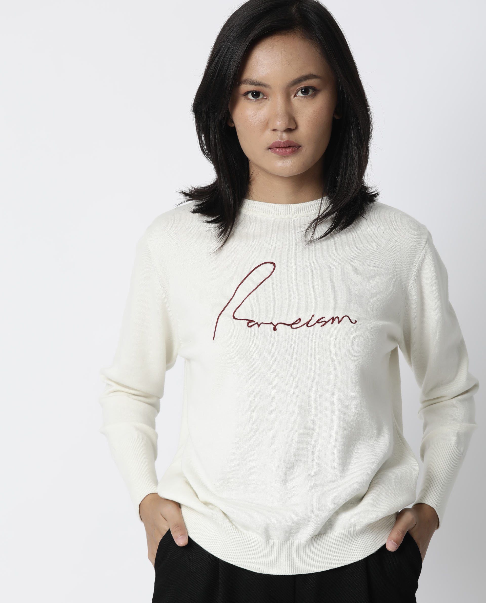 Rareism Women Plush Offwhite Sweater Full Sleeves