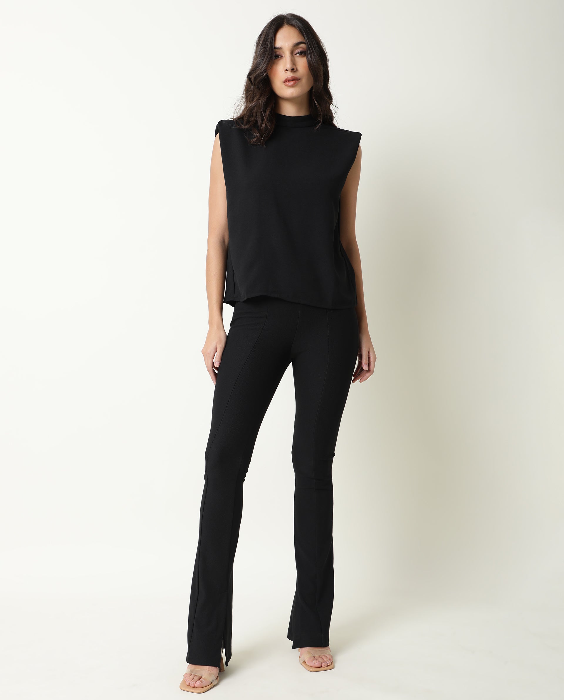 Rareism Womens Edit Black Top Sleeveless Round Neck