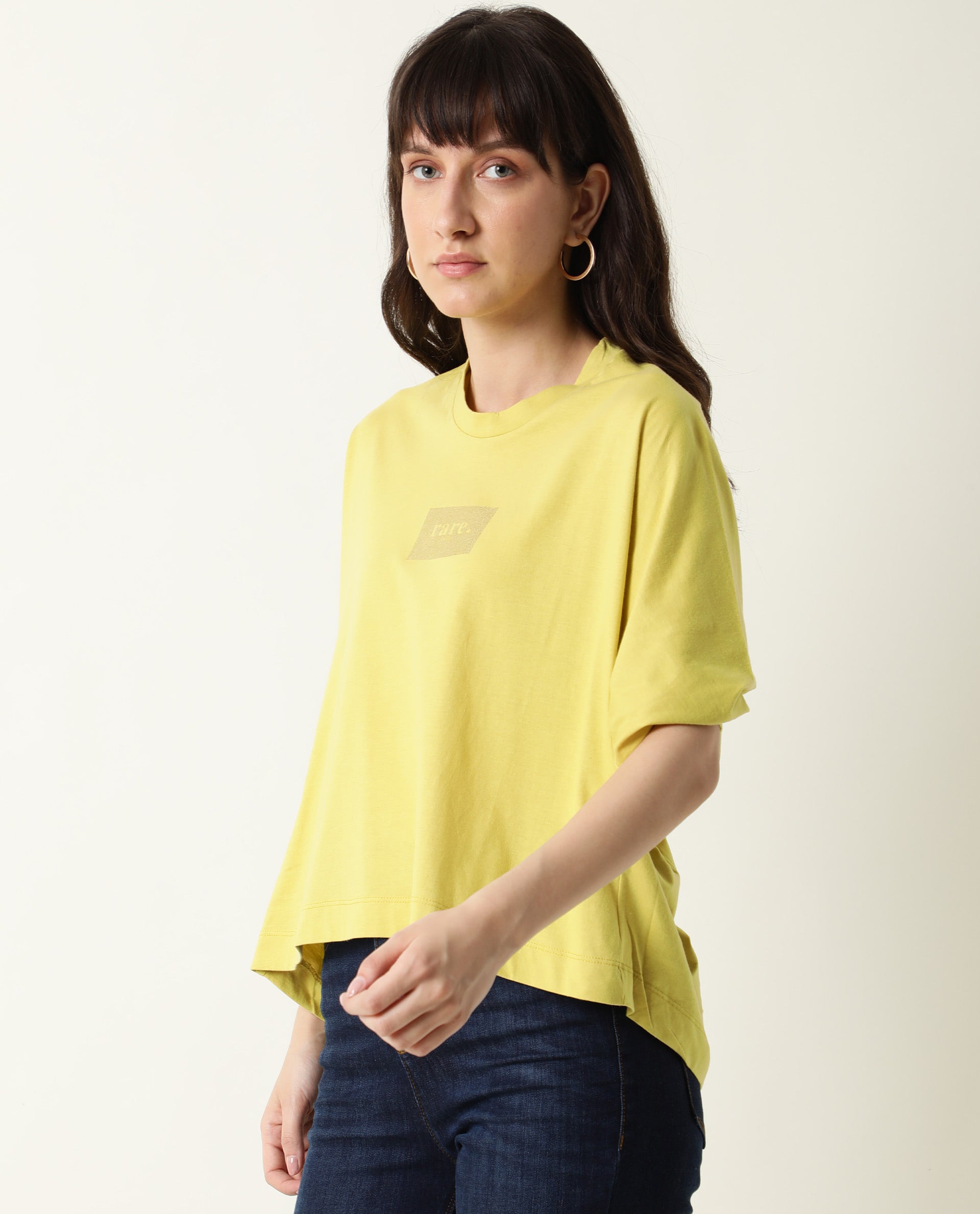 Rareism Womens Hooda 2 Yellow T-Shirt Round Neck 3/4Th Sleeve