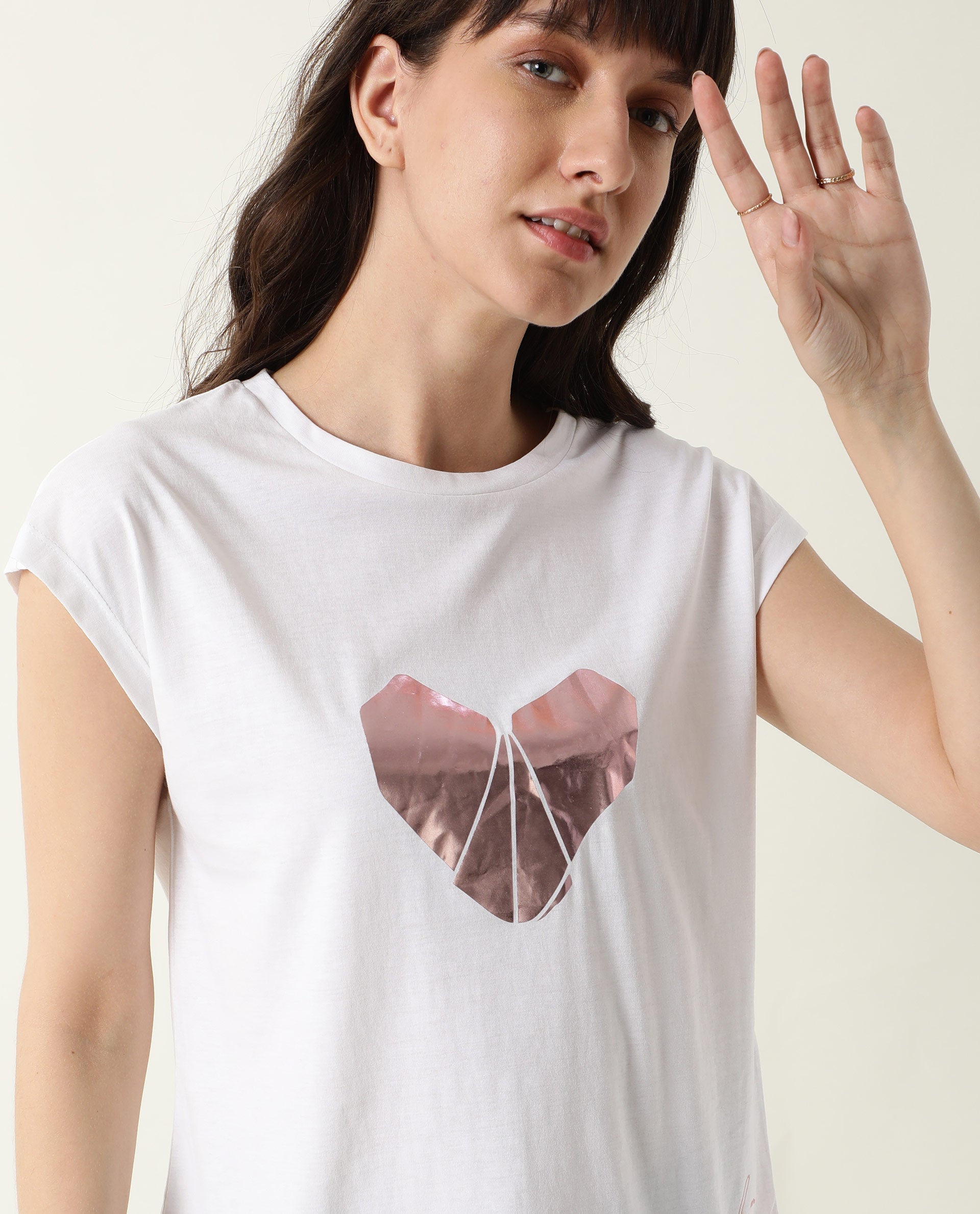 Rareism Womens Baga White T-Shirt Cotton Fabric Crew Neck Short Sleeve