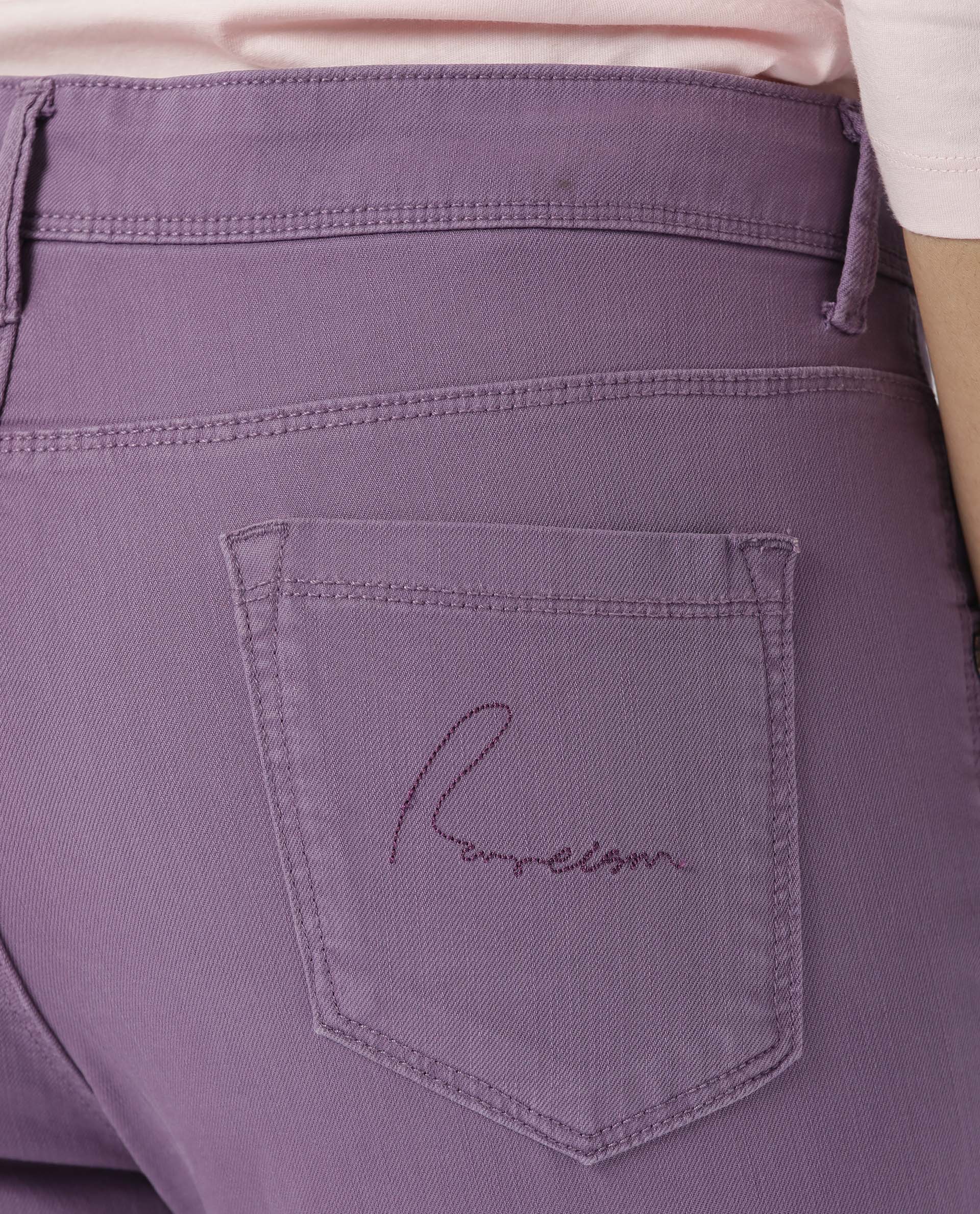 Rareism Women Metty Purple Cotton Lycra Fabric Mid Rise Solid Slim Fit Ankle Length Jeans