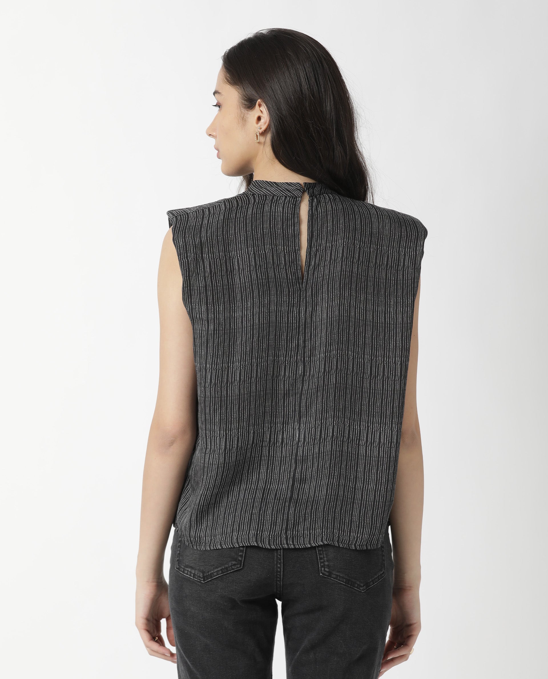 Rareism Women Yella Black Top Sleeveless Printed