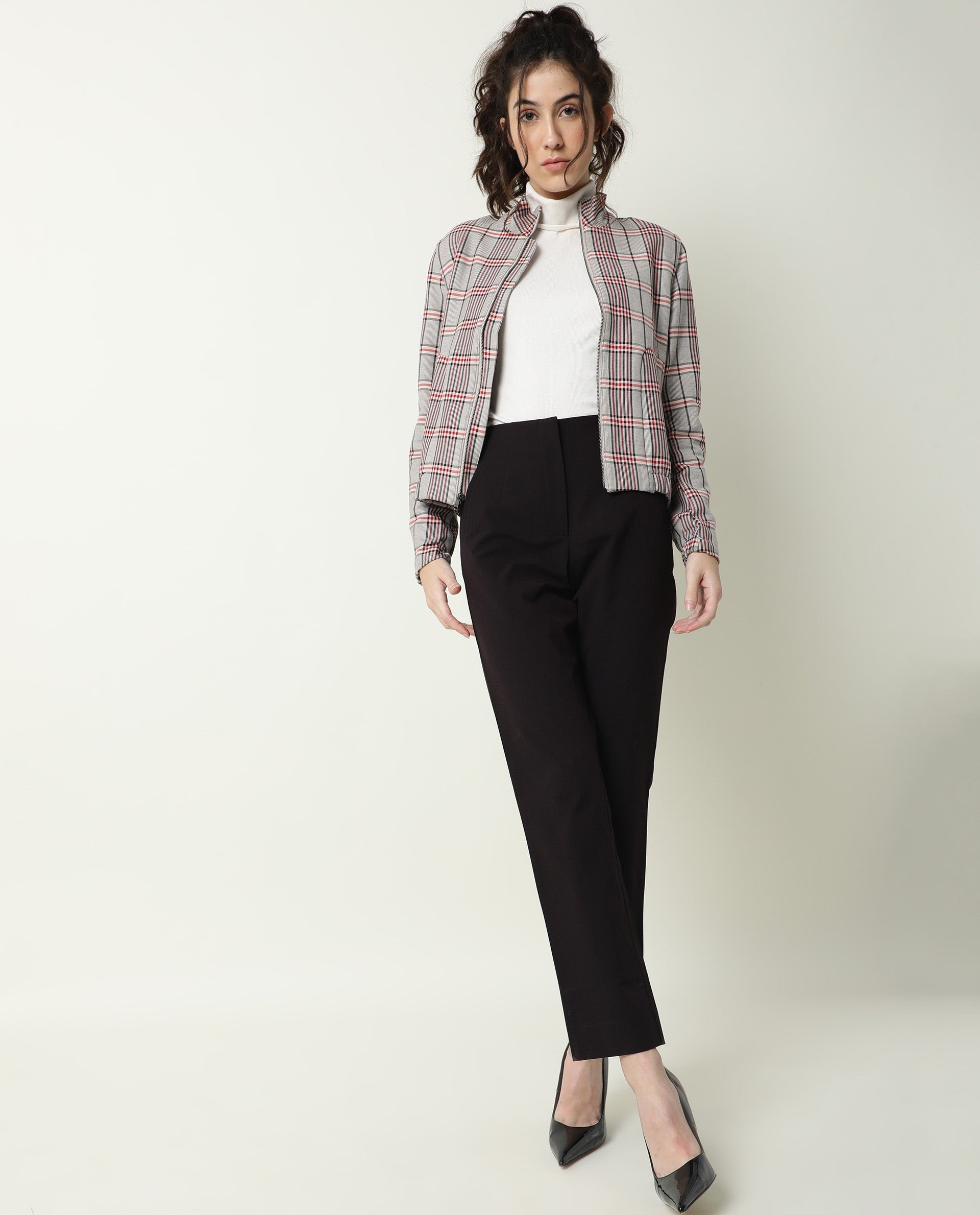 Rareism Women Homer Offwhite Jacket Full Sleeves Checks