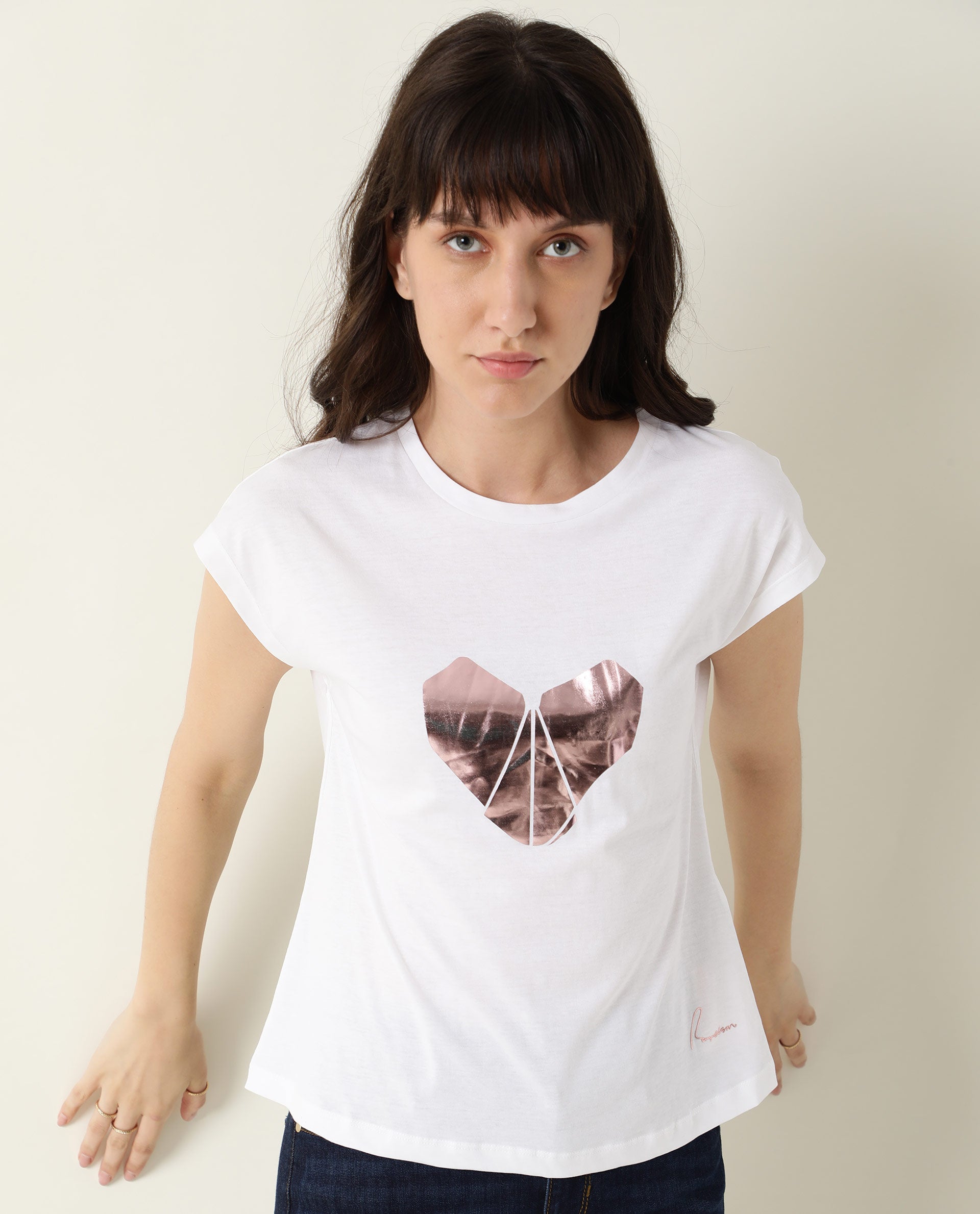 Rareism Womens Baga White T-Shirt Cotton Fabric Crew Neck Short Sleeve