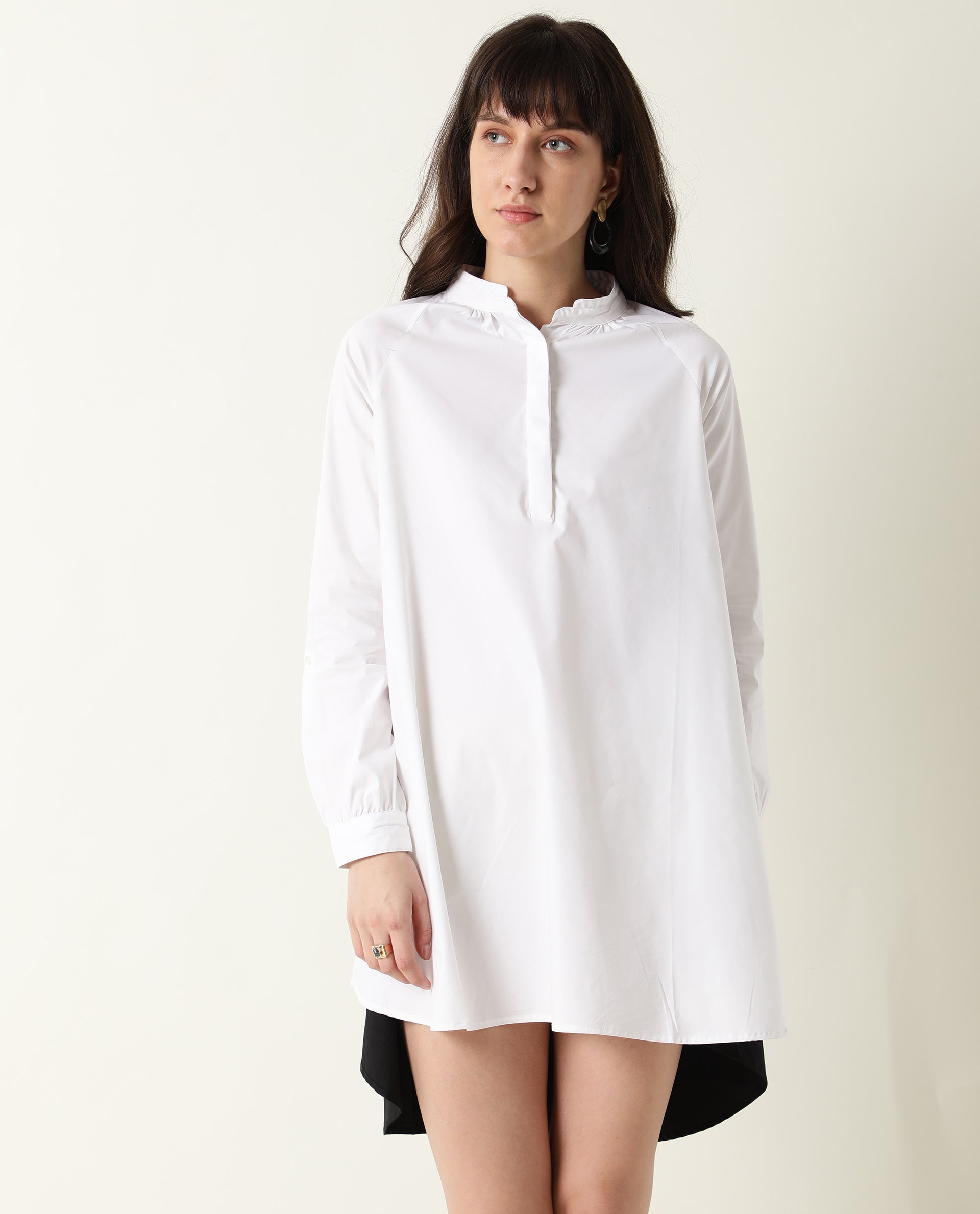 Rareism Womens Hansom Black Dress Cotton Lycra Fabric Regular Fit  Mandrain Neck