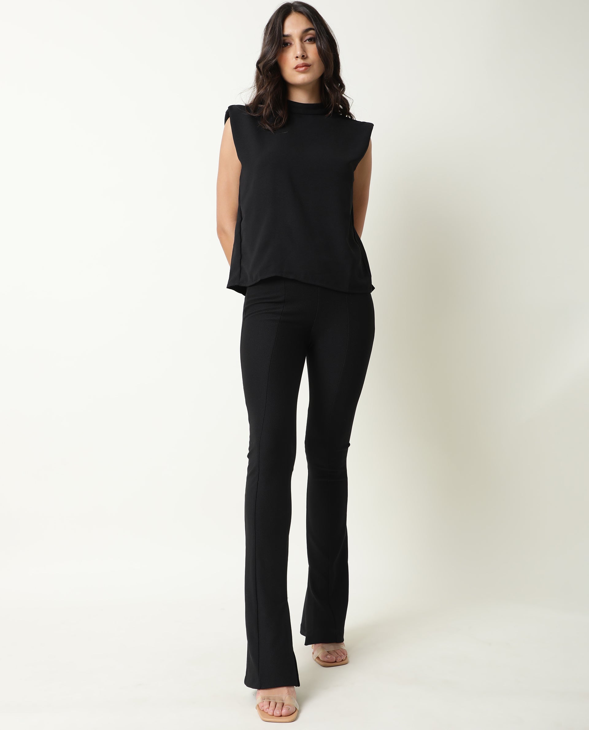 Rareism Womens Edit Black Top Sleeveless Round Neck