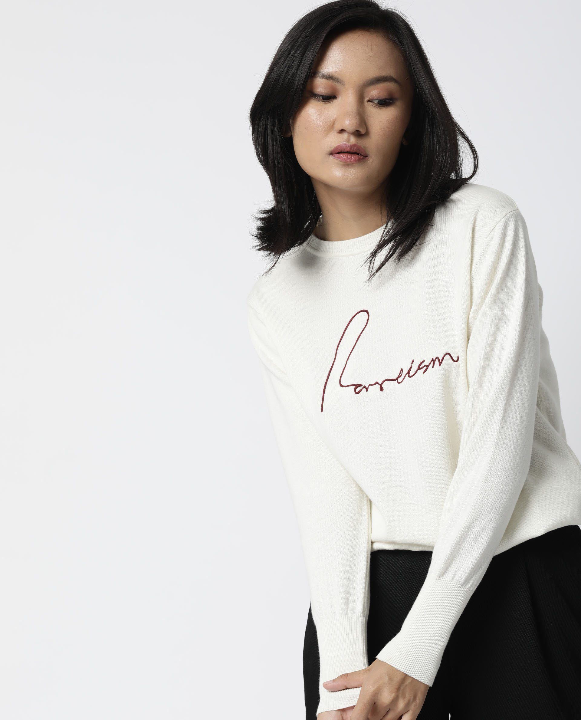 Rareism Women Plush Offwhite Sweater Full Sleeves