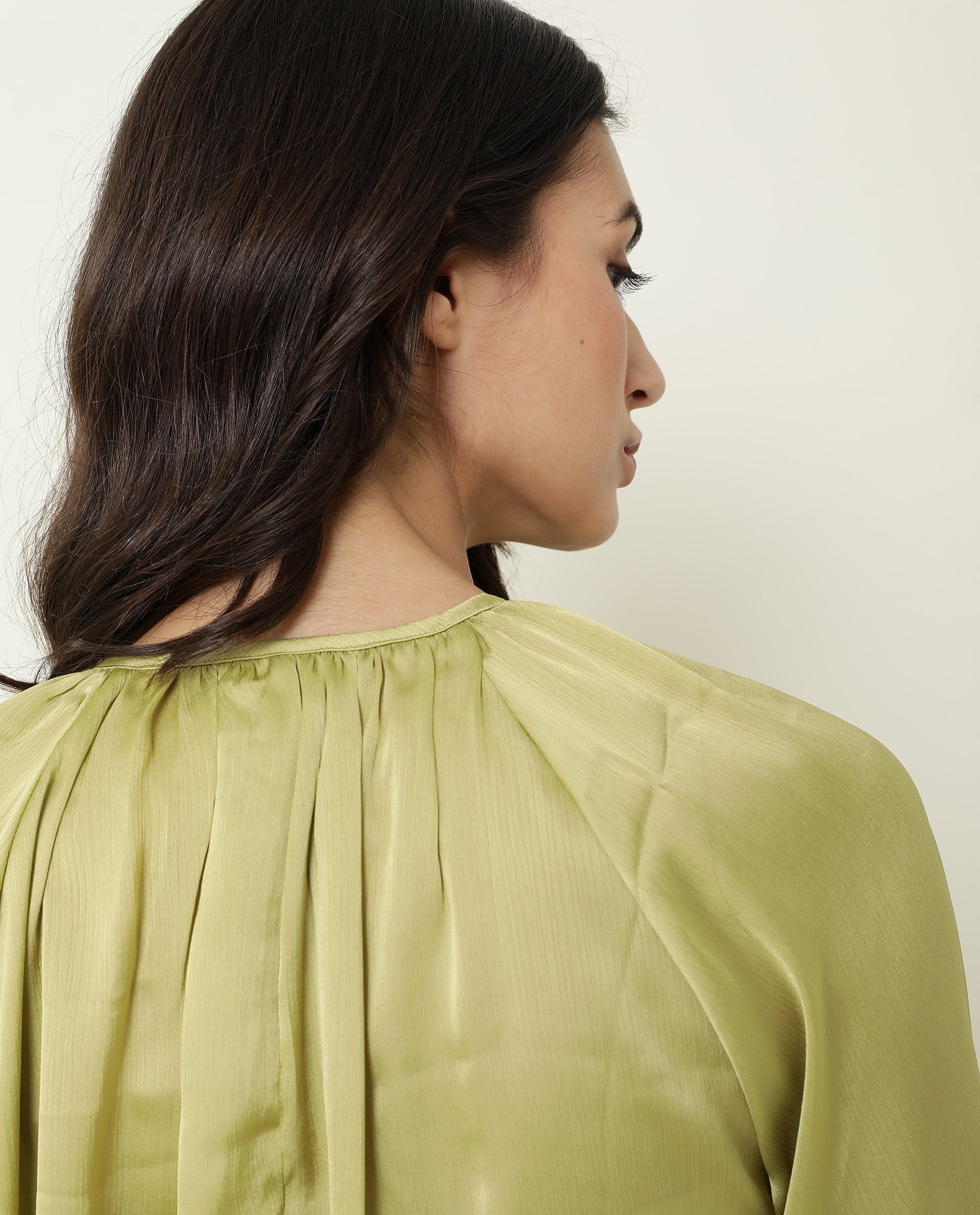 Rareism Womens Fall Green Top Polyester Fabric  Full Sleeve Boat Neck