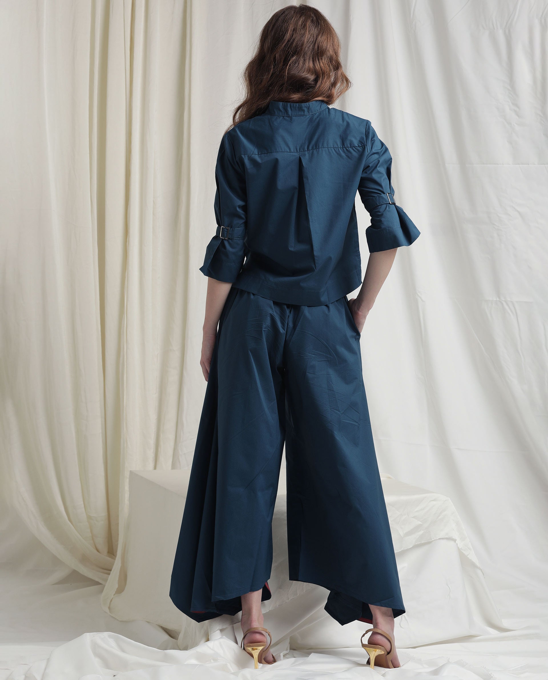 Rareism Womens Kyoto Petrol Trouser Poly Lycra Fabric Relaxed Fit Draw String Closure High Rise Waist Rise Ankle Length